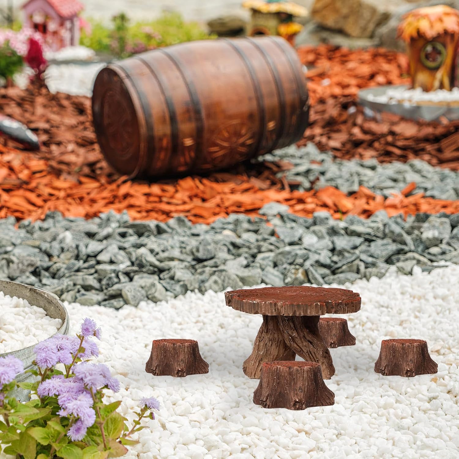 YARNOW Brown Resin Small Garden Table and Chair Miniature Furniture for Year-Round Decor and Housewarming Micro Landscape Decoration