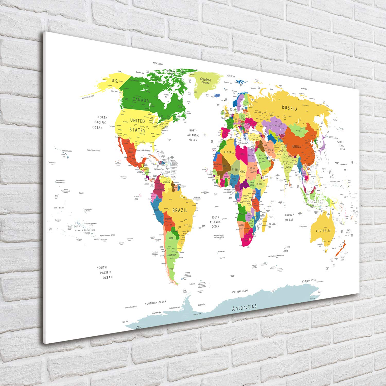 Tulup Obraz na ścianę ze szkła - sztuka ścienna - obraz ścienny za szkłem hartowanym - dekoracja ścienna do kuchni i salonu 100x70 - mapy i flagi - mapa świata - wielokolorowy