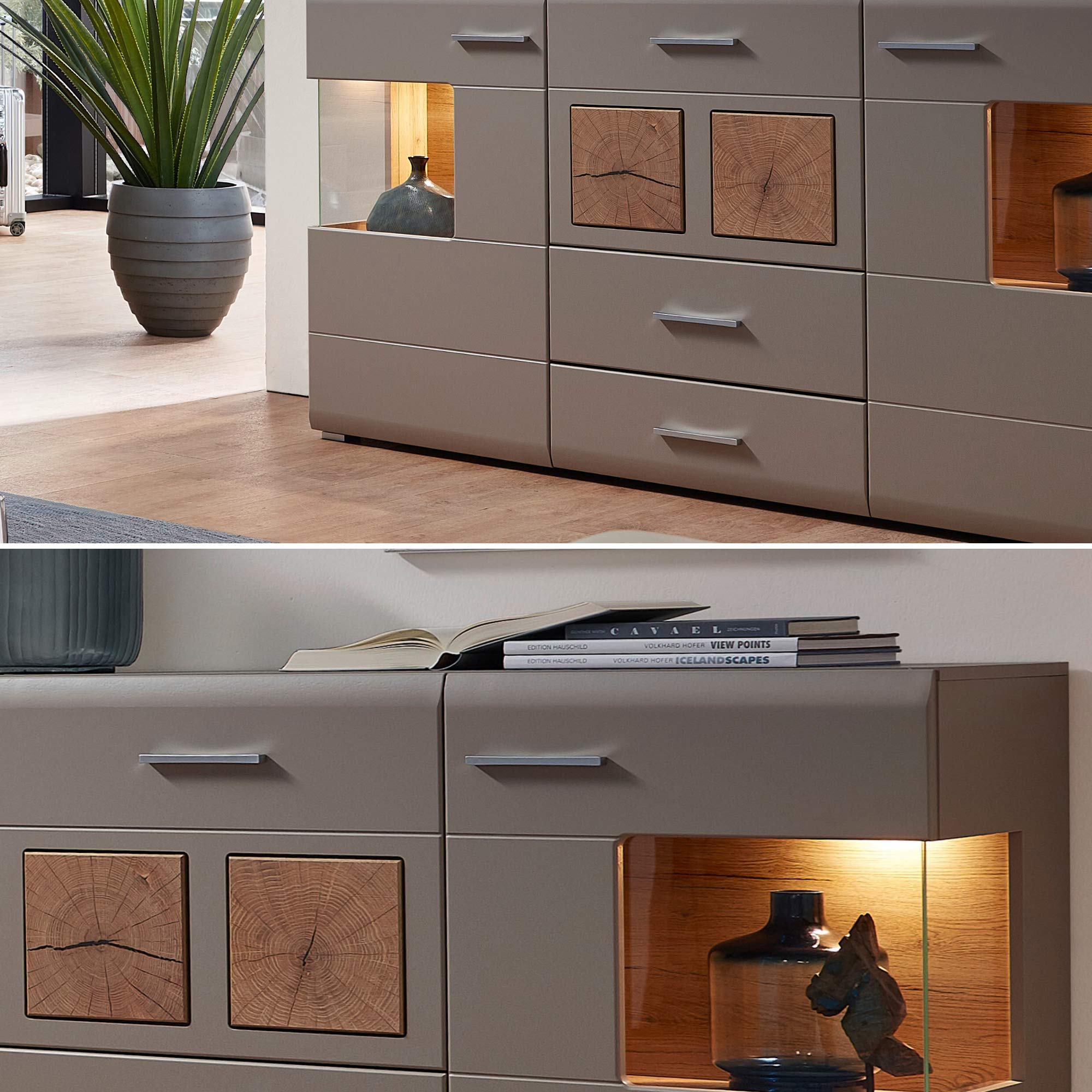 Stella Trading Fun Plus 2 Sideboard Kommode in Basalt mit LED-Beleuchtung