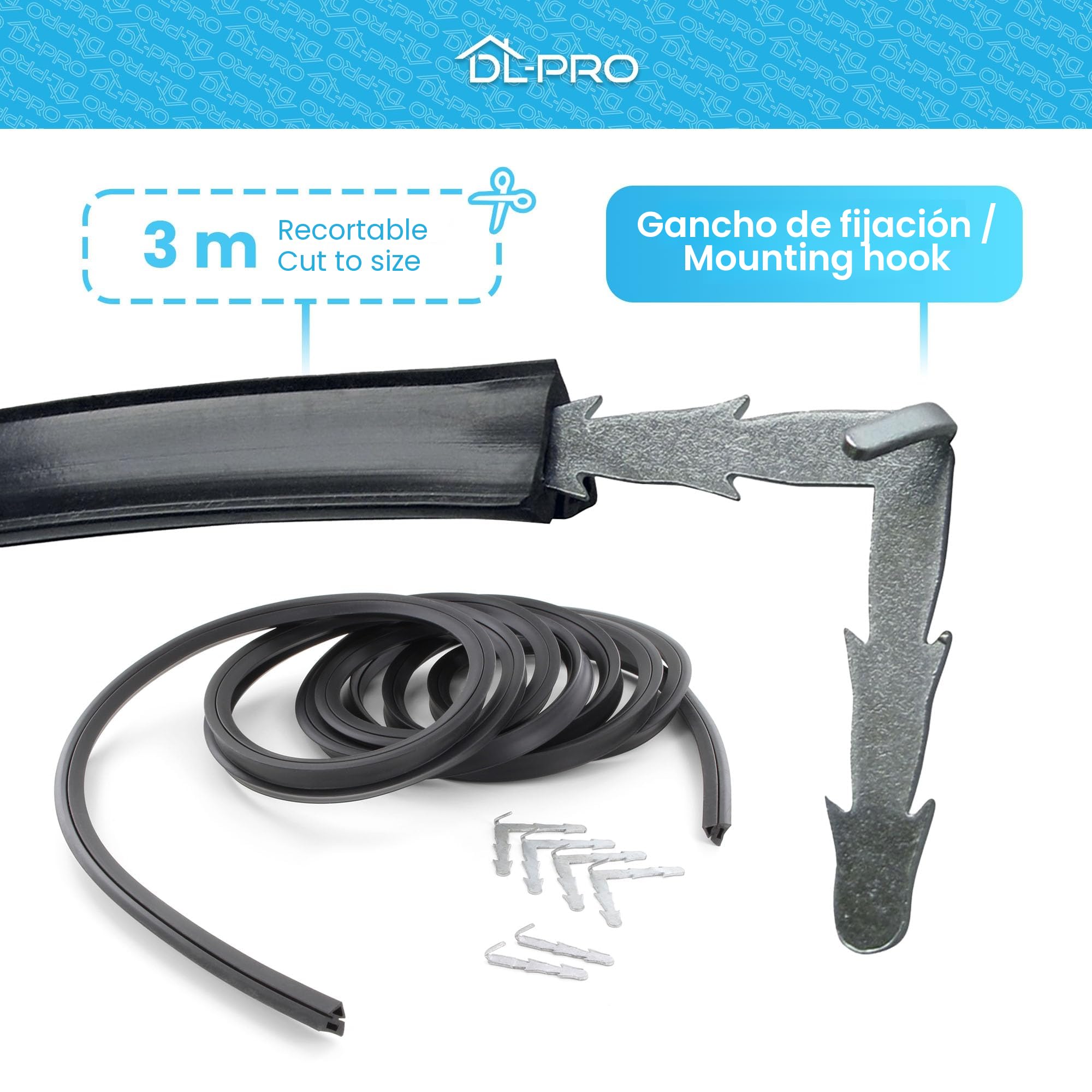 DL-pro Junta de puerta de 2,92m universal y recortable con ganchos de fijación para horno I Junta de gomma para horno
