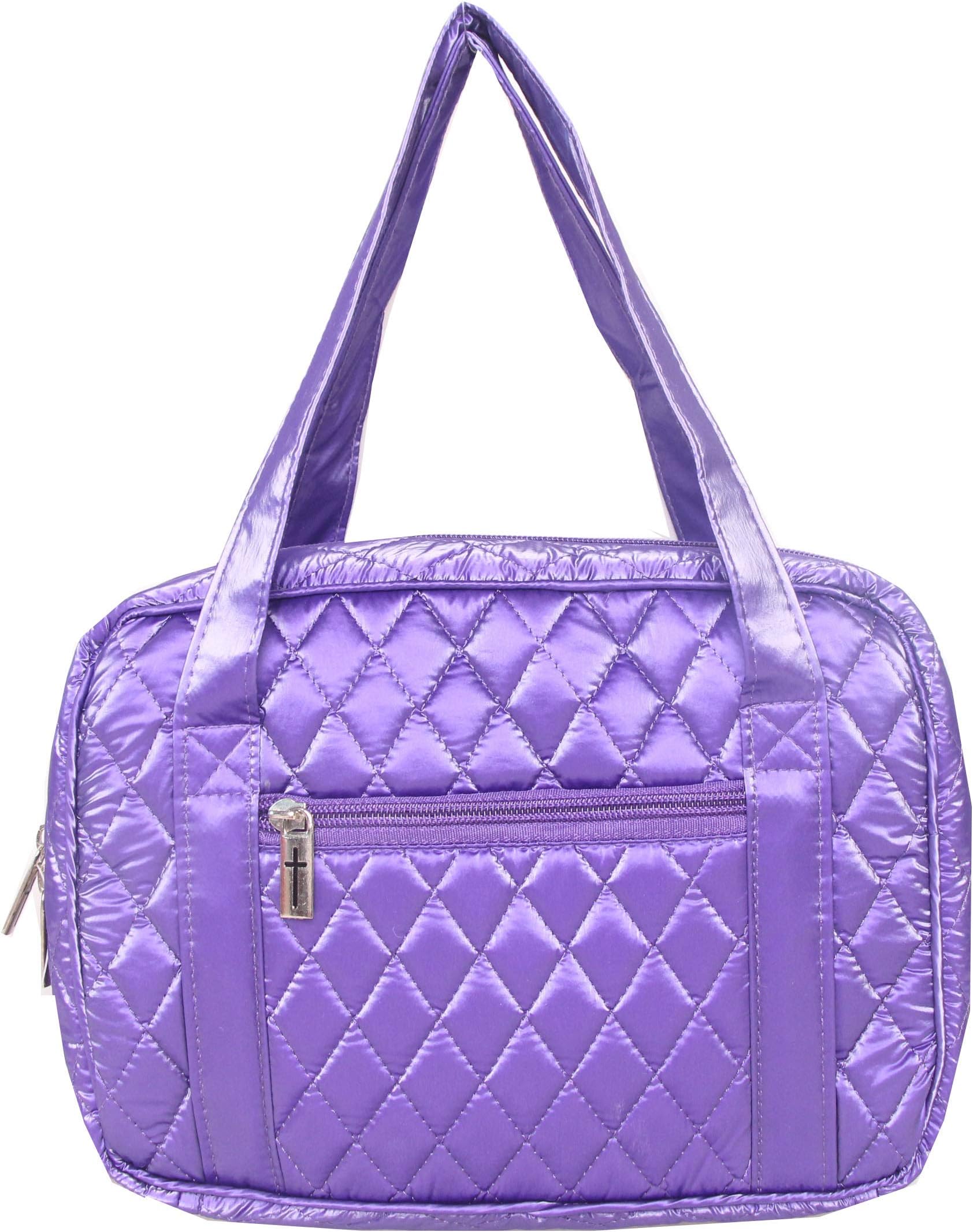 DIWI 10 X 7 X 2.75 Inches Large Sizes Bible Puffer Tote Bible Cover Bible Purse Book Bag Book Cover Quilted Nylon Fit for Large Print NLT Life Application Study Bible (1902E Purple, L)