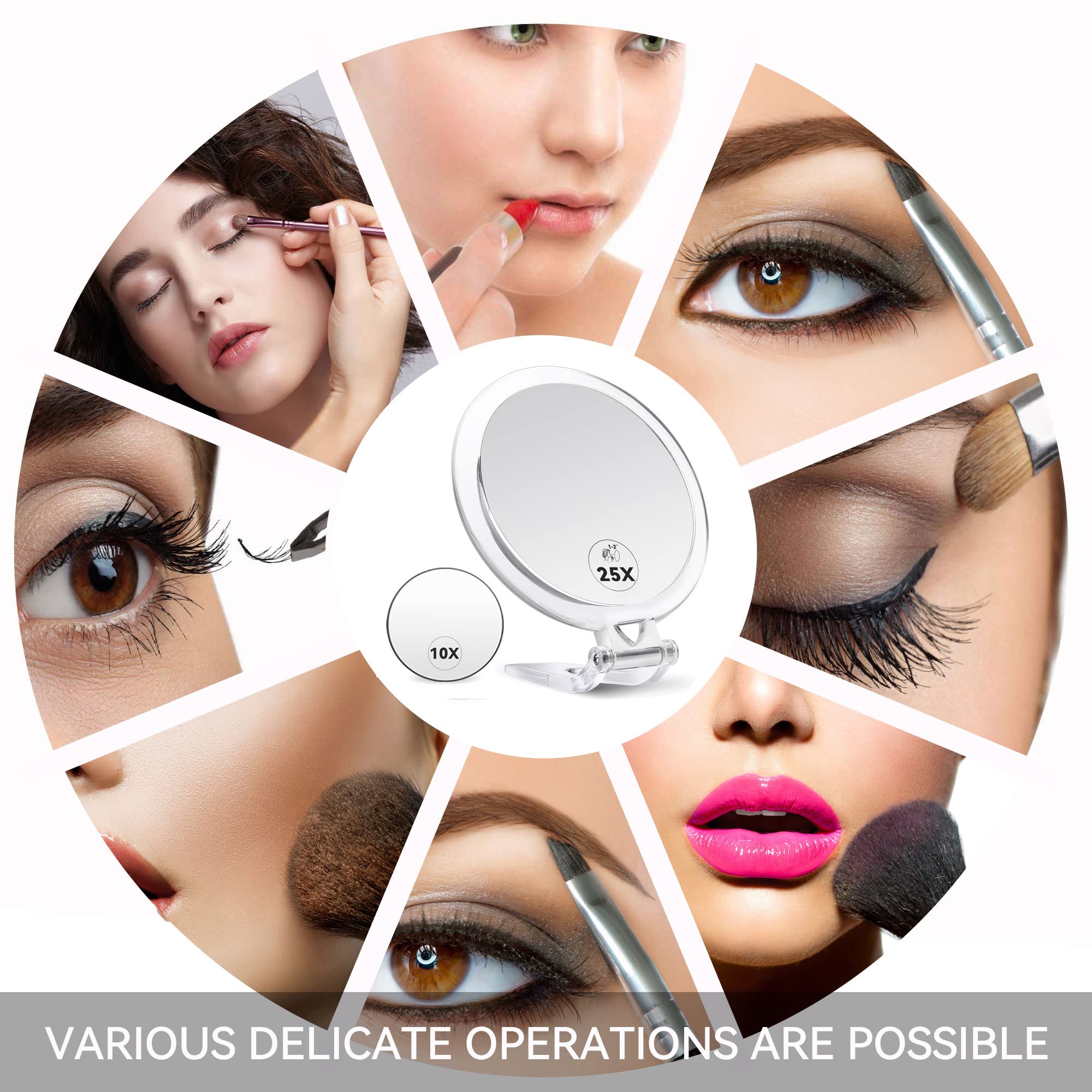 Amazon.co.jp: ハンドヘルドミラー 両面 1X/25X 倍率 5インチ 25X 拡大