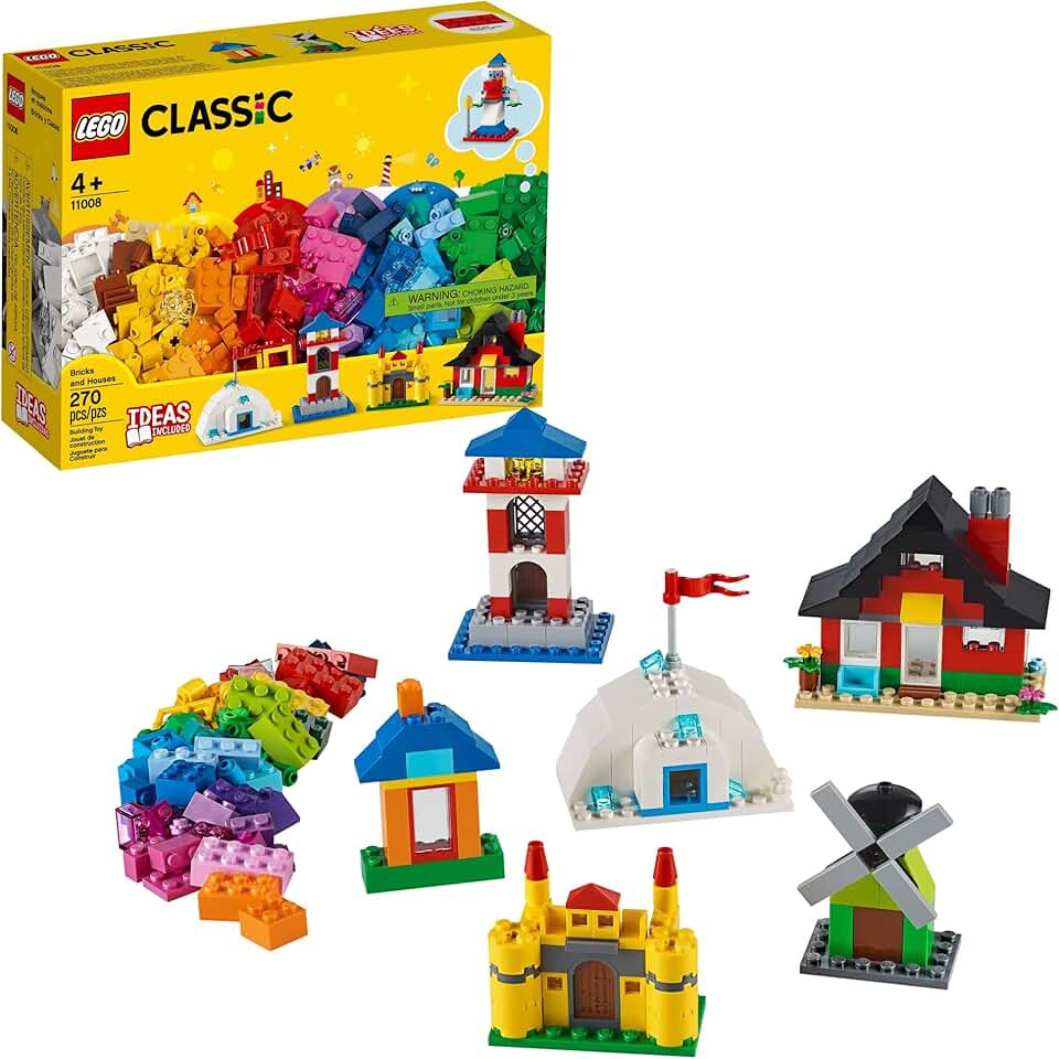 LEGO Classic Bricks and Houses 11008 Kids’ Building Toy Starter Set with Fun Builds to Stimulate Young Minds (270 Pieces)