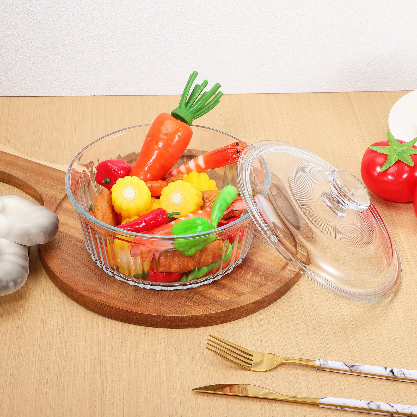 Juego de Cazuela de Cristal 1.6 L con Tapa de Vidrio, Fácil Limpieza y Calentamiento Uniforme para Uso Diario en Cocina
