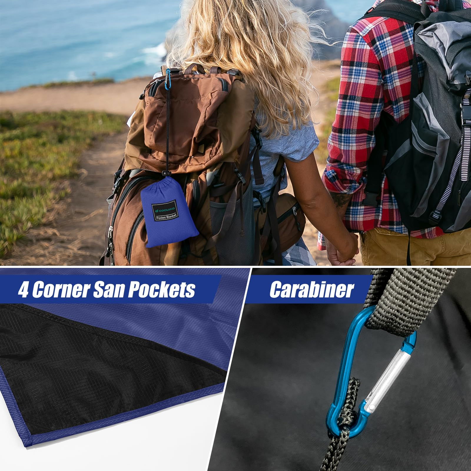 Odoland Tapis de Plage, Couverture de Plage en Nano, Imperméable Leséclaboussures, Tapis de Pique-Nique Anti Sable, 160 * 180cm, Portable Léger pour Camping, Picnic, Voyage ect (Bleu Foncé) - 4