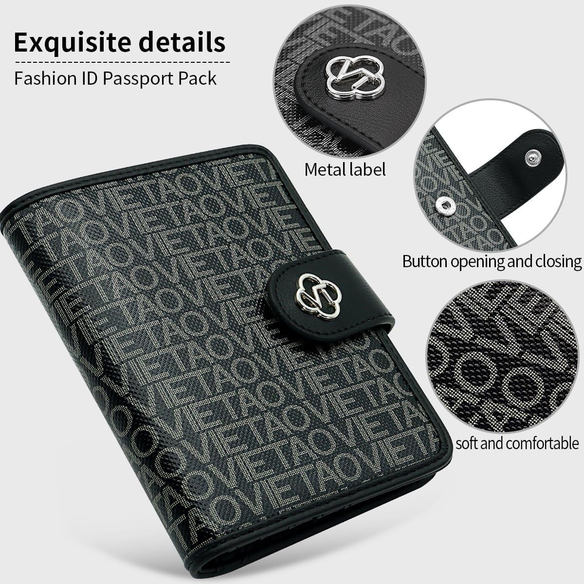 Passport Holder Wallet Bag with AirTag Holder, Card Slots and Passport Solt Ticket Cash Solt, Photo Solt Sim Card Pen Slot.Black