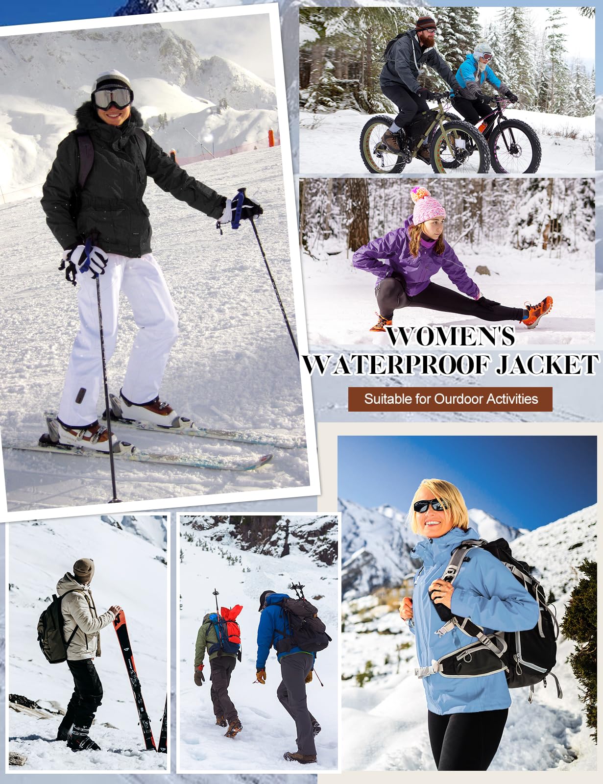 Voqeen Chaqueta de Esquí Invierno para Mujer Termica Abrigo de Nieve Impermeable de Montaña Forro Polar Antiviento Cazadora con Capucha