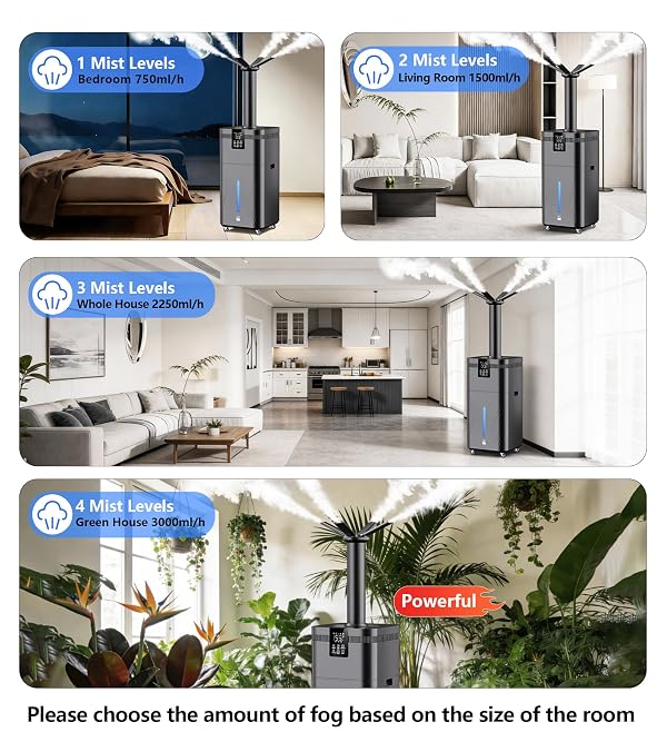 30L/7.93Gal Commercial Humidifier for Large Room 4200 sq ft, 3000mL/H Whole House Humidifiers with Supersized Cool Mist,Quiet Humidifiers for Bedroom, Home,Office, Plants, Warehouse by LRAZU - Image 5