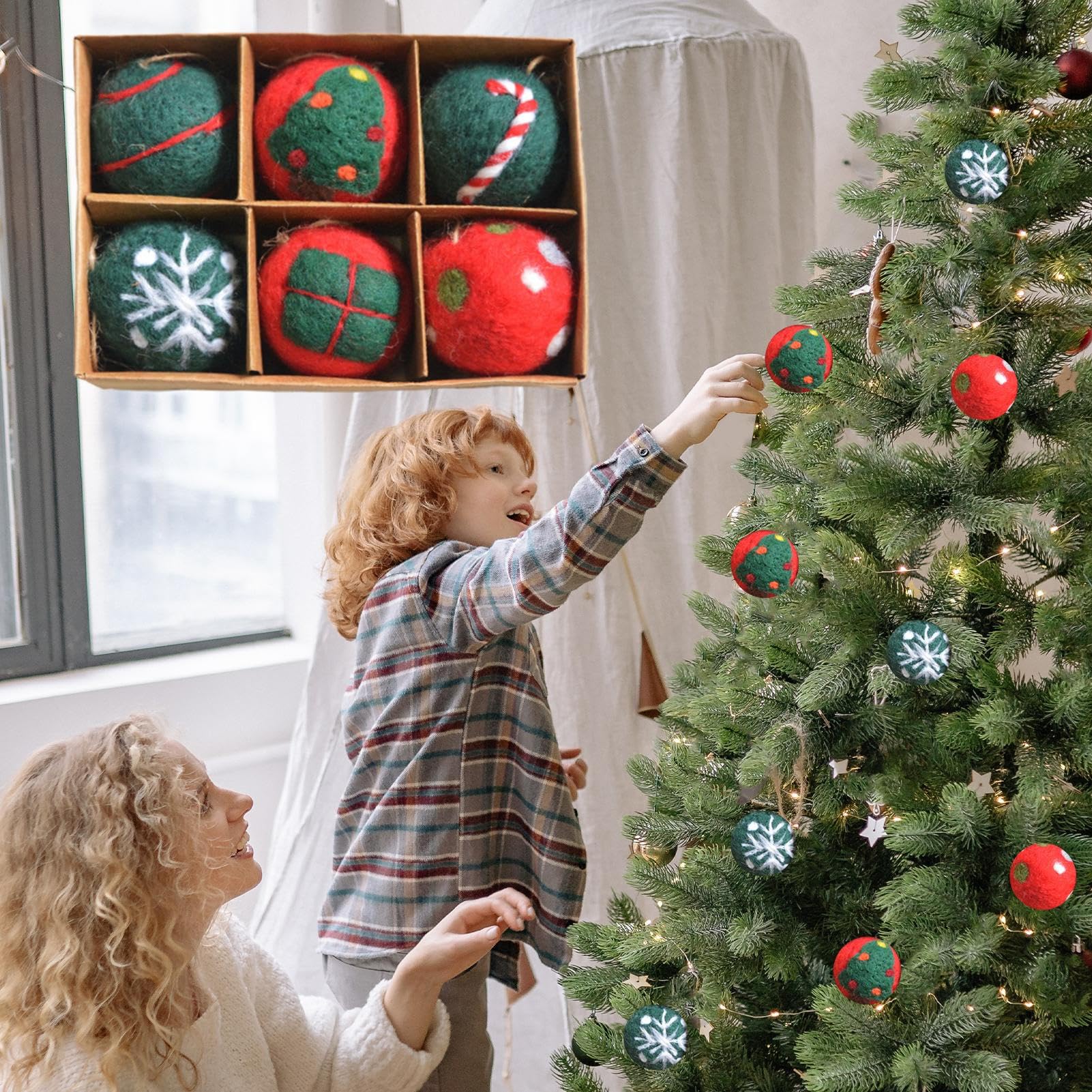 Set di palline per albero di Natale, in feltro di lana, palline di Natale infeltrite | Elegante sfera di filato per albero di Natale per decorazioni decorative, albero di Natale, soggiorno, atmosfera