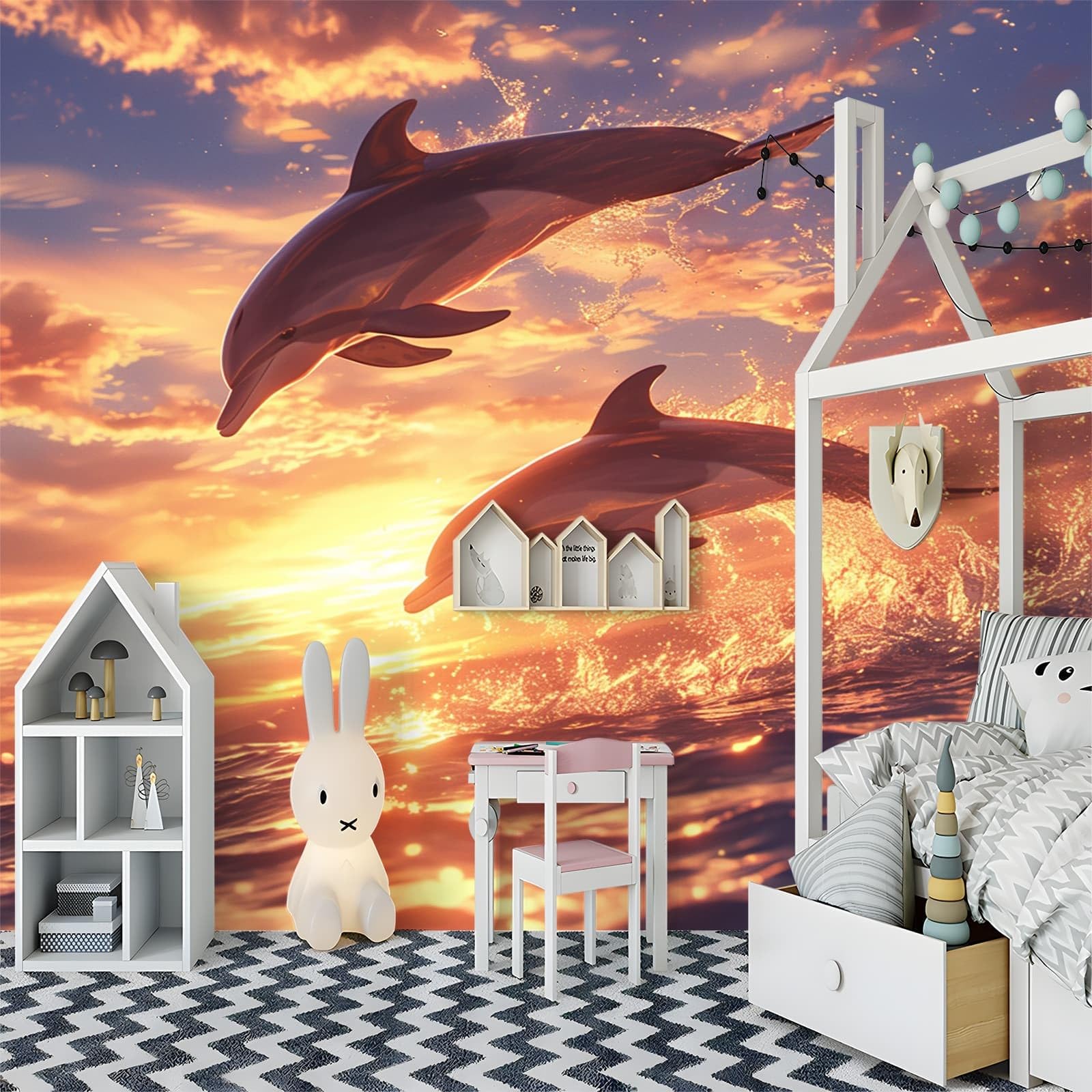 Tapeta murale szer. 118 x wys. 83 nadruk zwierzęcy delfin 3D włóknina mural ścienny do sypialni salonu dekoracja ścian, białe tło telewizora naklejka ścienna na sofę (nie samoprzylepna)