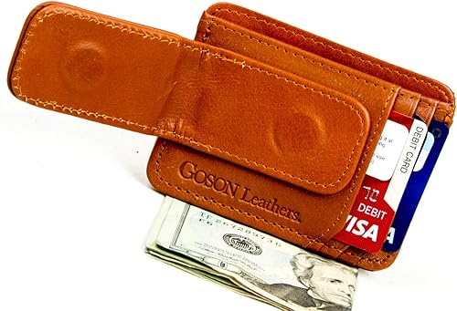 Vista 5 de Goson Cartera de cuero con clip para dinero para hombre, billetera de bolsillo frontal, tarjetero de crédito, cartera minimalista delgada Marrón