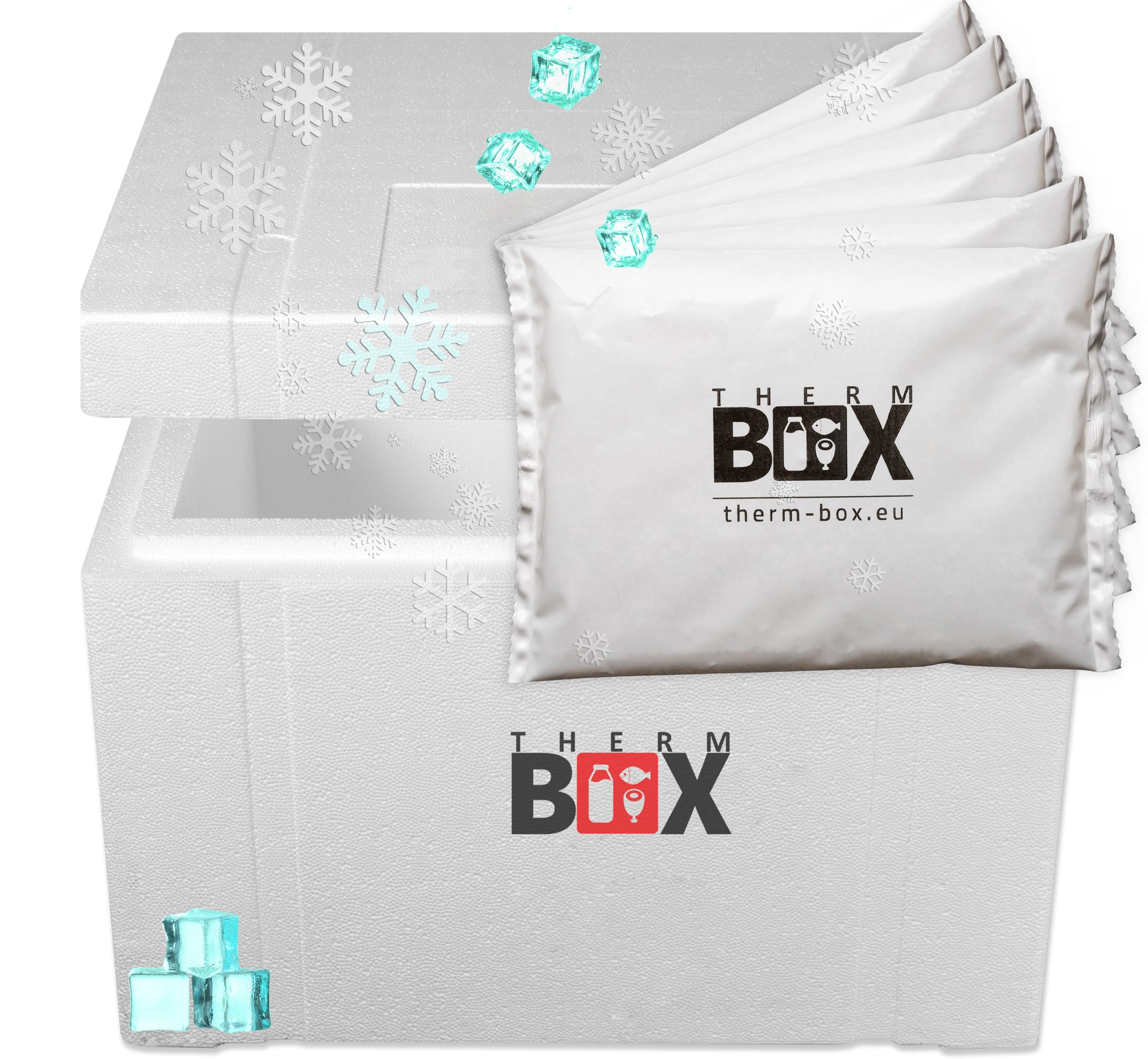 THERM BOX Caja de poliestireno grande con acumulador de frío para nevera o transportín térmico reutilizable
