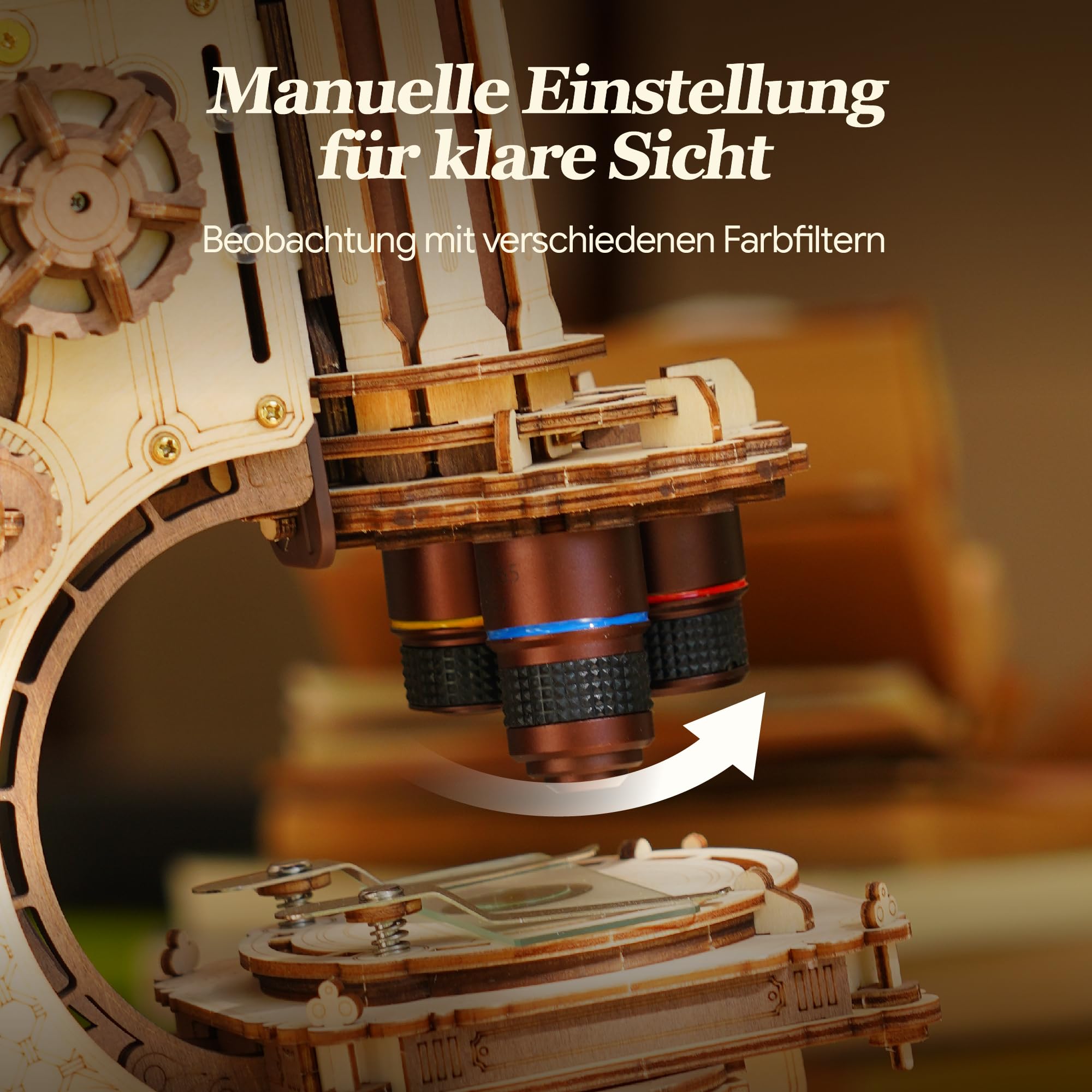 ROKR 400x Funktionsfähiges Mikroskop 3D HolzPuzzle Bausatz，ST005 | STEM Wissenschaftsspielzeug, Geschenk für Erwachsene und Jugendliche
