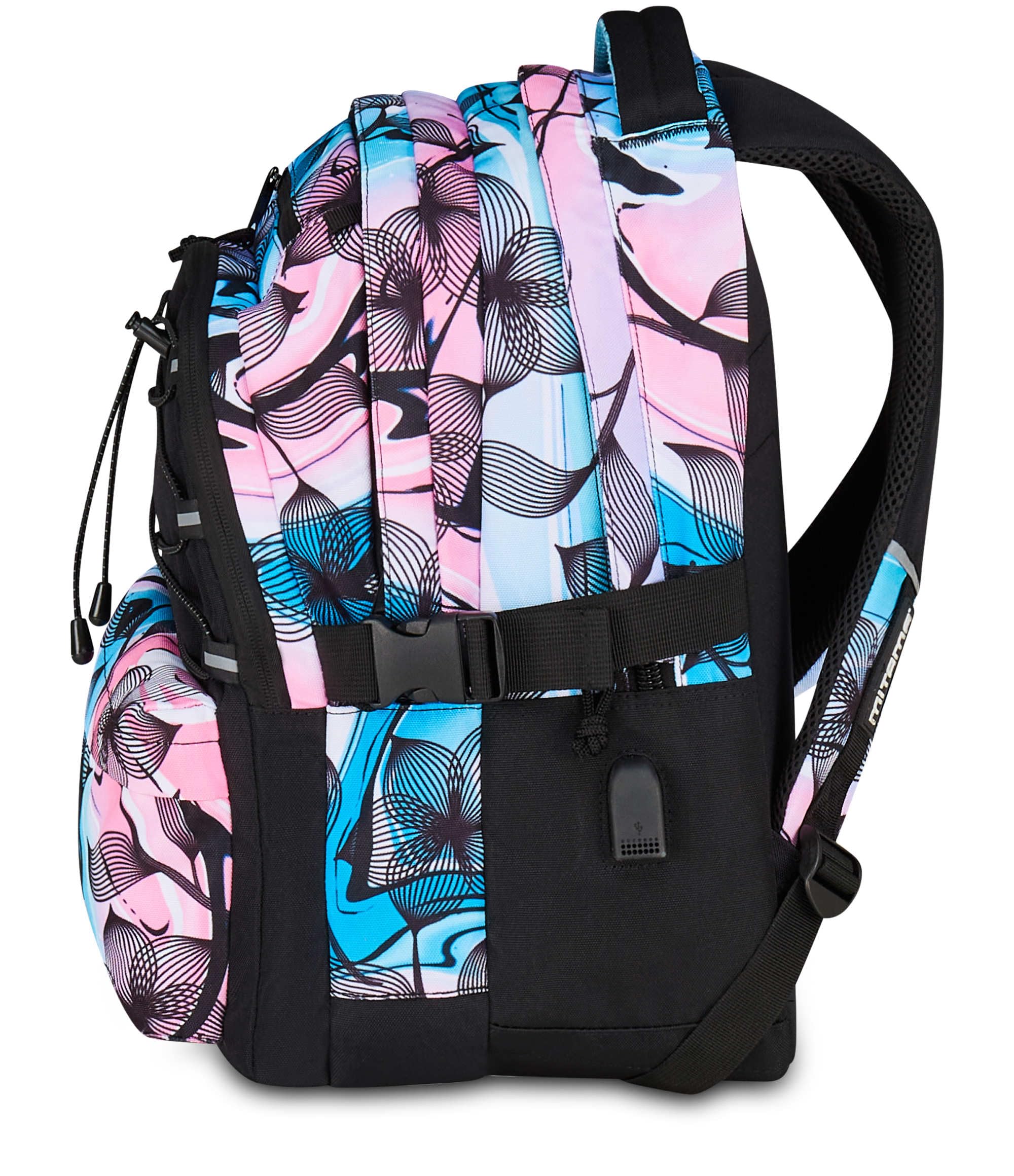Mitama Zaino Scuola #BDBF FLOWER BREEZE, Celeste, Zaino Triplo Scomparto, Tasca Porta Borraccia, Porta USB Integrata, Larghezza Regolabile, Zaino Scuola Media e Superiore, Ragazza