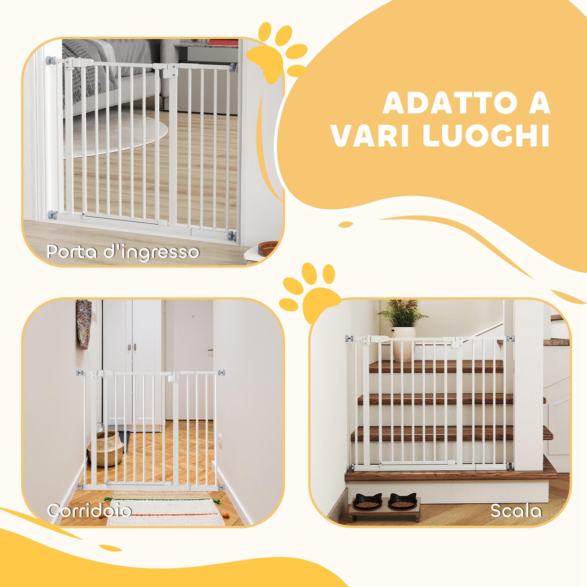 PawHut Cancelletto per Cani Estensibile Barriera per Gatti 76.2cm Bianco | Montaggio a Pressione, Chiusura Automatica, Cancello per Cani da Esterno Estensibile