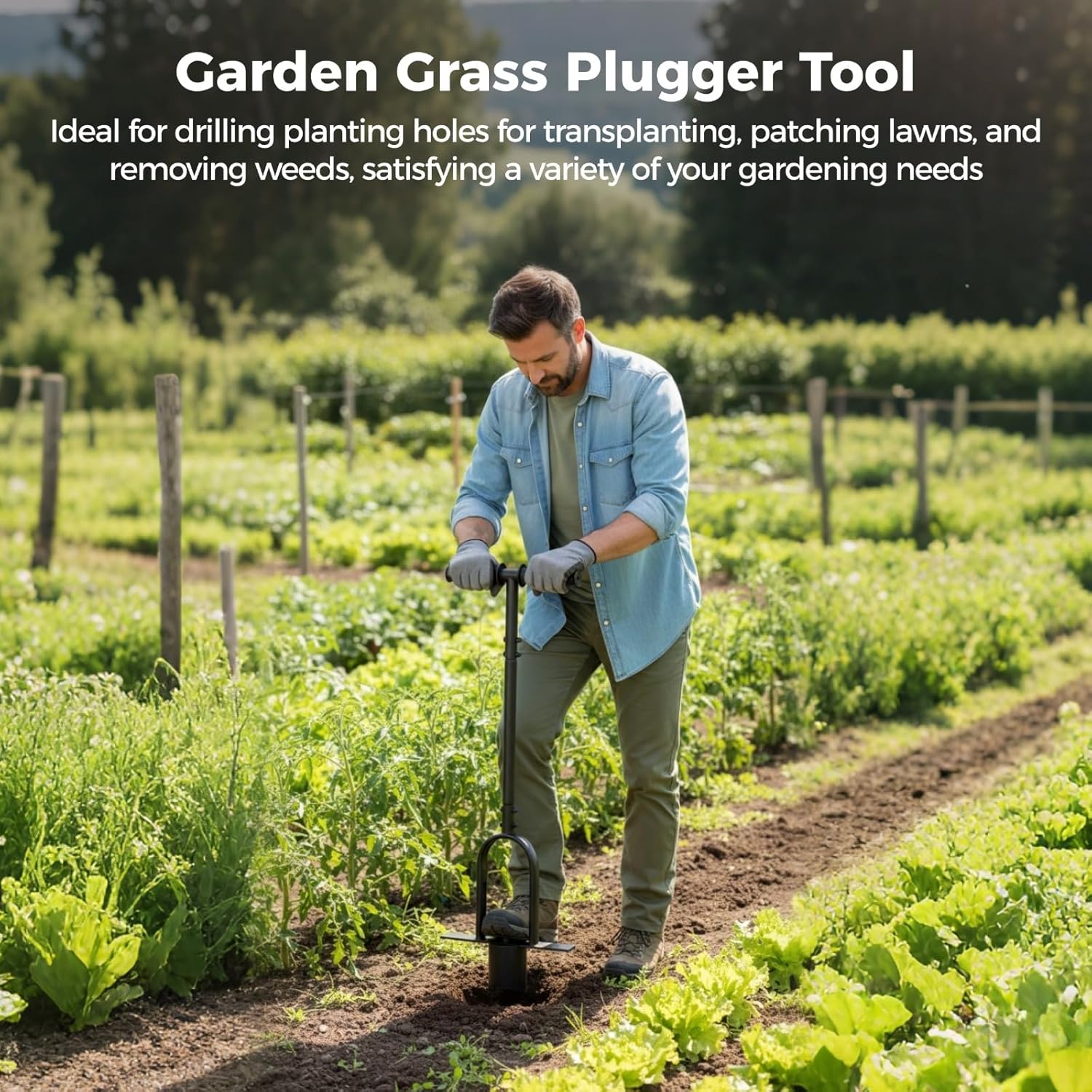 OMISTAR Bulb Planter Tool, Carbon Steel Grass Plugger with Long Handle, Heavy Duty Sod Plugger Garden Tool with Middle Pedal for Grass Plug, Digging Holes, Repair of Turf