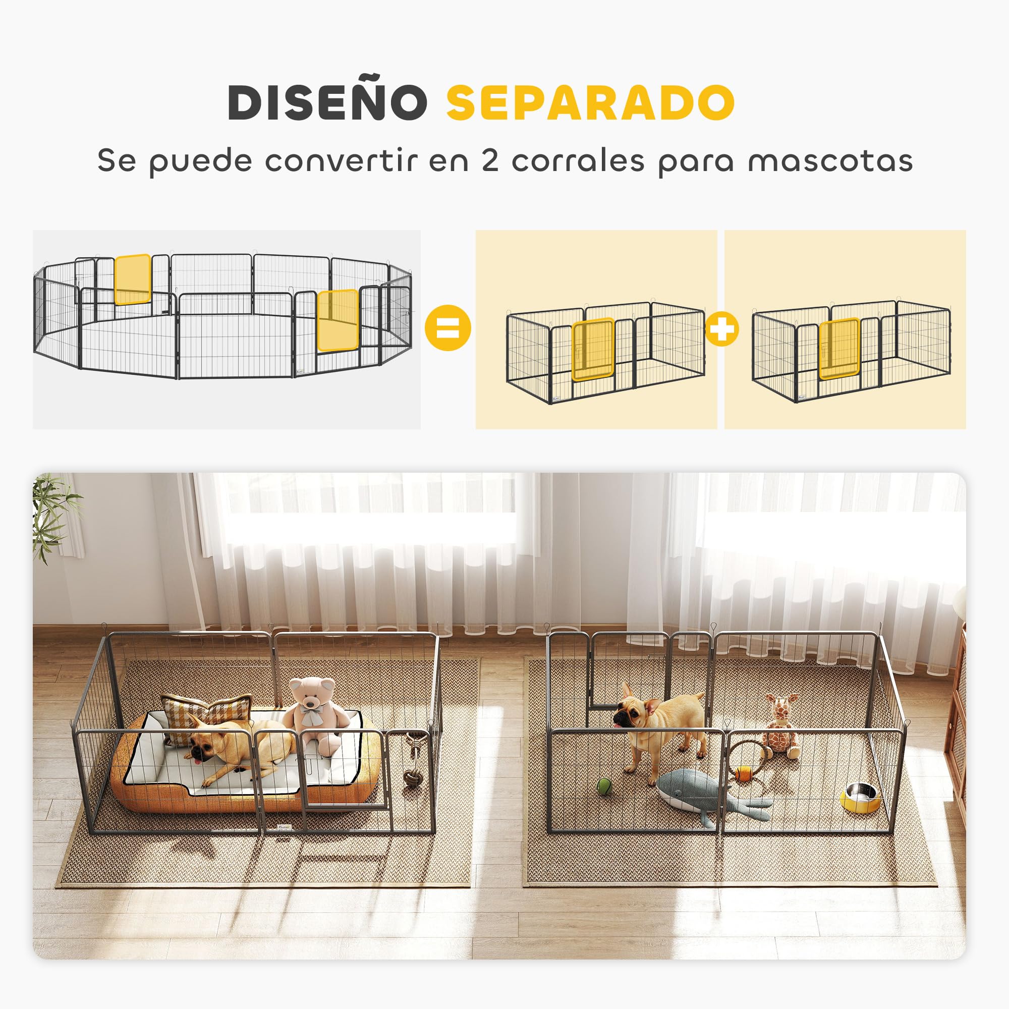 PawHut Parque para Perros Vallas para Mascotas de 12 Paneles 80x60 cm con 2 Puertas con Pestillo Corralito para Perros Pequeños de Acero para Interior y Exterior Gris