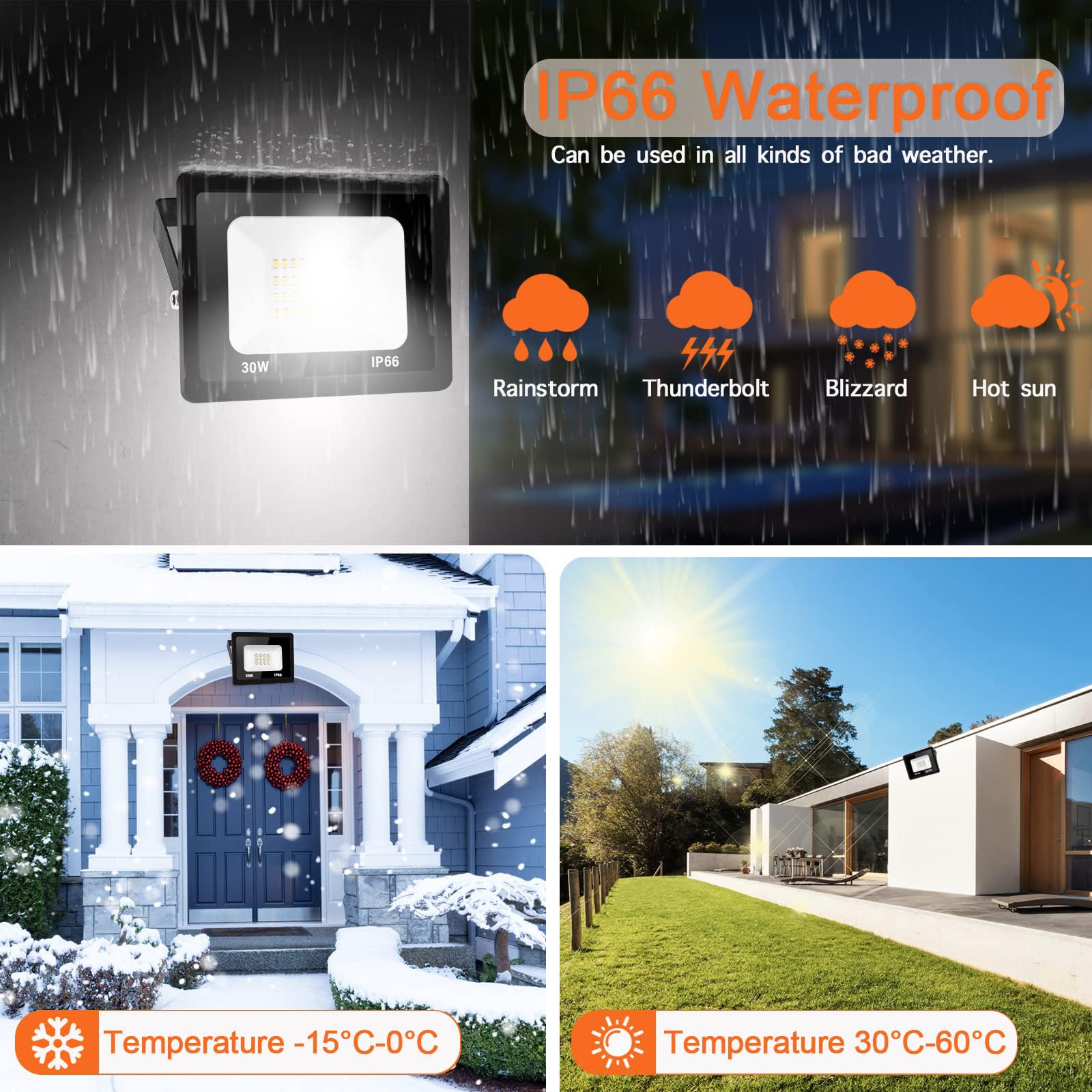 【4 pezzi】30 W faretto led esterno 3000 lm IP66 impermeabile proiettore LED per esterni, super luminoso, illuminazione esterna, bianco freddo (6000 k), sicurezza spot led per stadi, fabbriche,