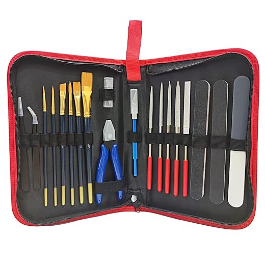 HOPLEX Model Tools Kit 20 in 1 Adults Hobby Building Tools Set Basic Tools with Nippers Tweezers Needle Files Polishing Bars for Car Airplane Model Building Repairing and Fixing