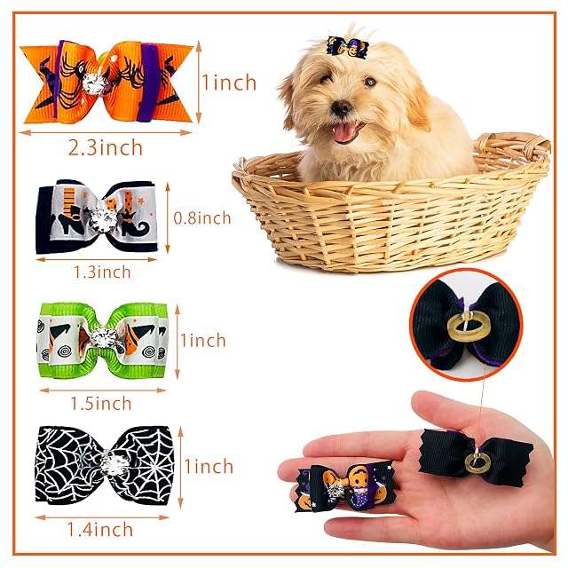 Foto 4 de 5 de BIPY - Lote de 40 lazos para el pelo de mascotas de Halloween con bandas de goma para perros pequeños, gatos…