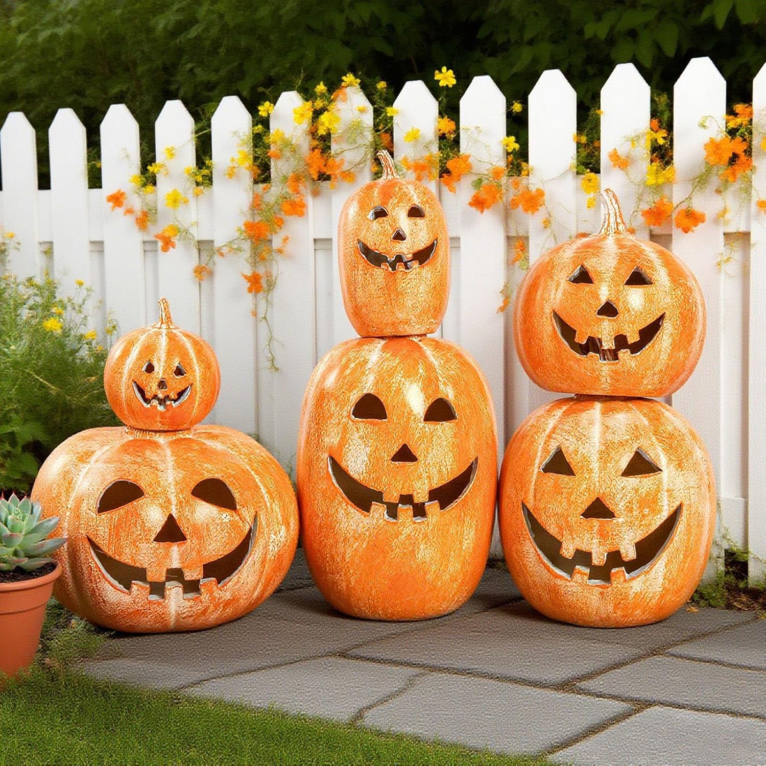 Resin O' Glims Pumpkin Decorations Halloween Table Centerpiece for Yard Front Porch Home Party Decors Resin Pumpkins Ornament