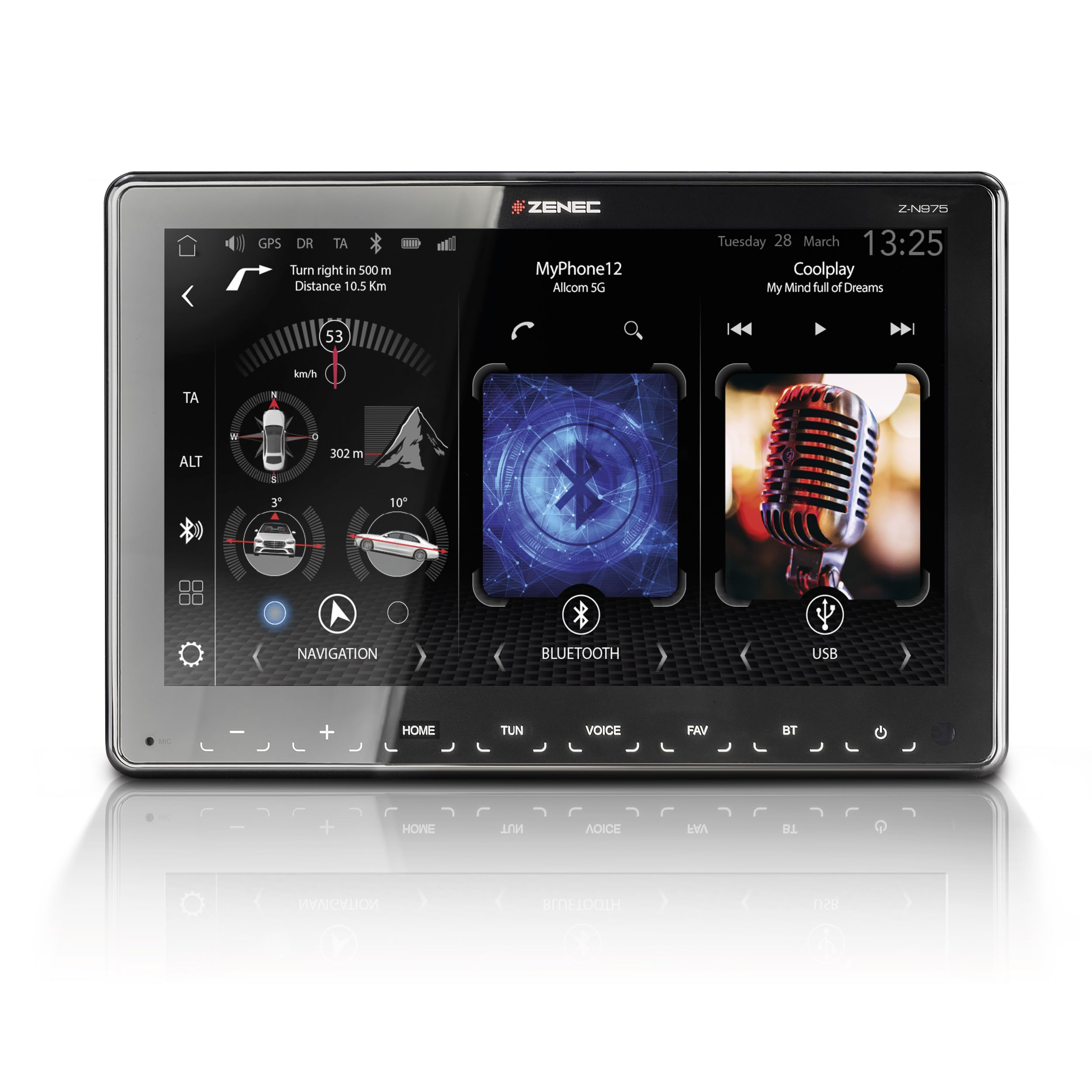 ZENEC Z-N975 – radio samochodowe 1-DIN, system multimedialny z ekranem dotykowym 9"/22,9 cm, centrum multimedialne z DAB+, bezprzewodowym systemem Android Auto/Apple CarPlay, DAB+, USB, możliwość