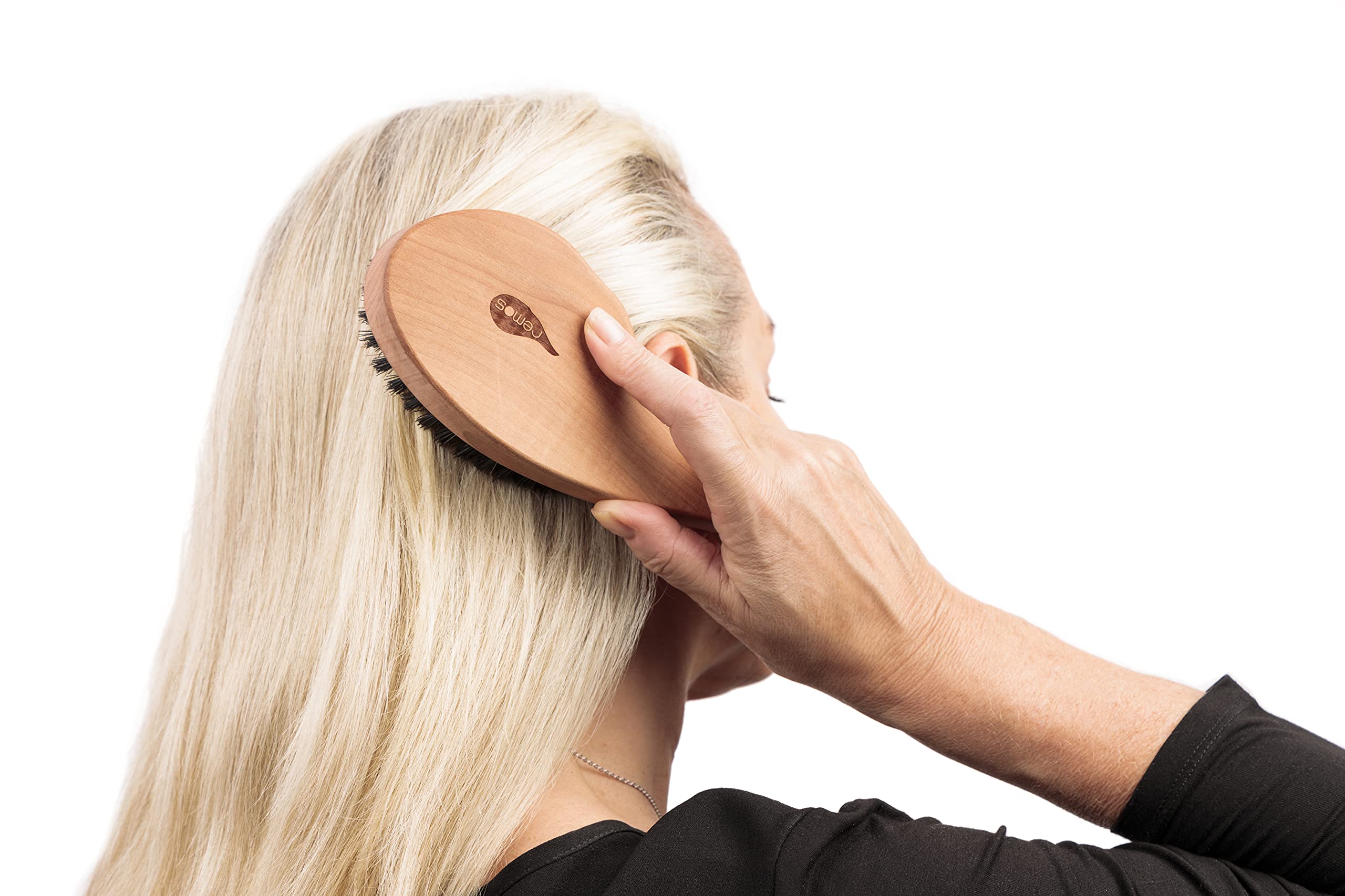 REMOS Spazzola per capelli naturale in 100% setola di cinghiale con manico ergonomico in legno di pero