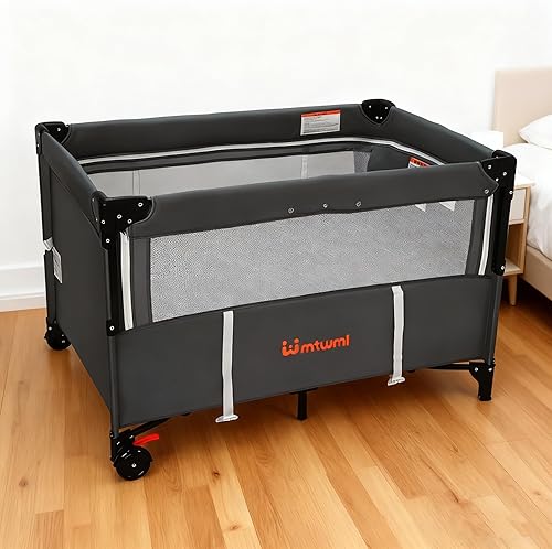 Miniatura 7 de MTWML Cuna portátil para bebé, cuna 3 en 1 y patio de bebé y cambiador con ruedas, configuración de 1 segundo y centro de guardería plegable con