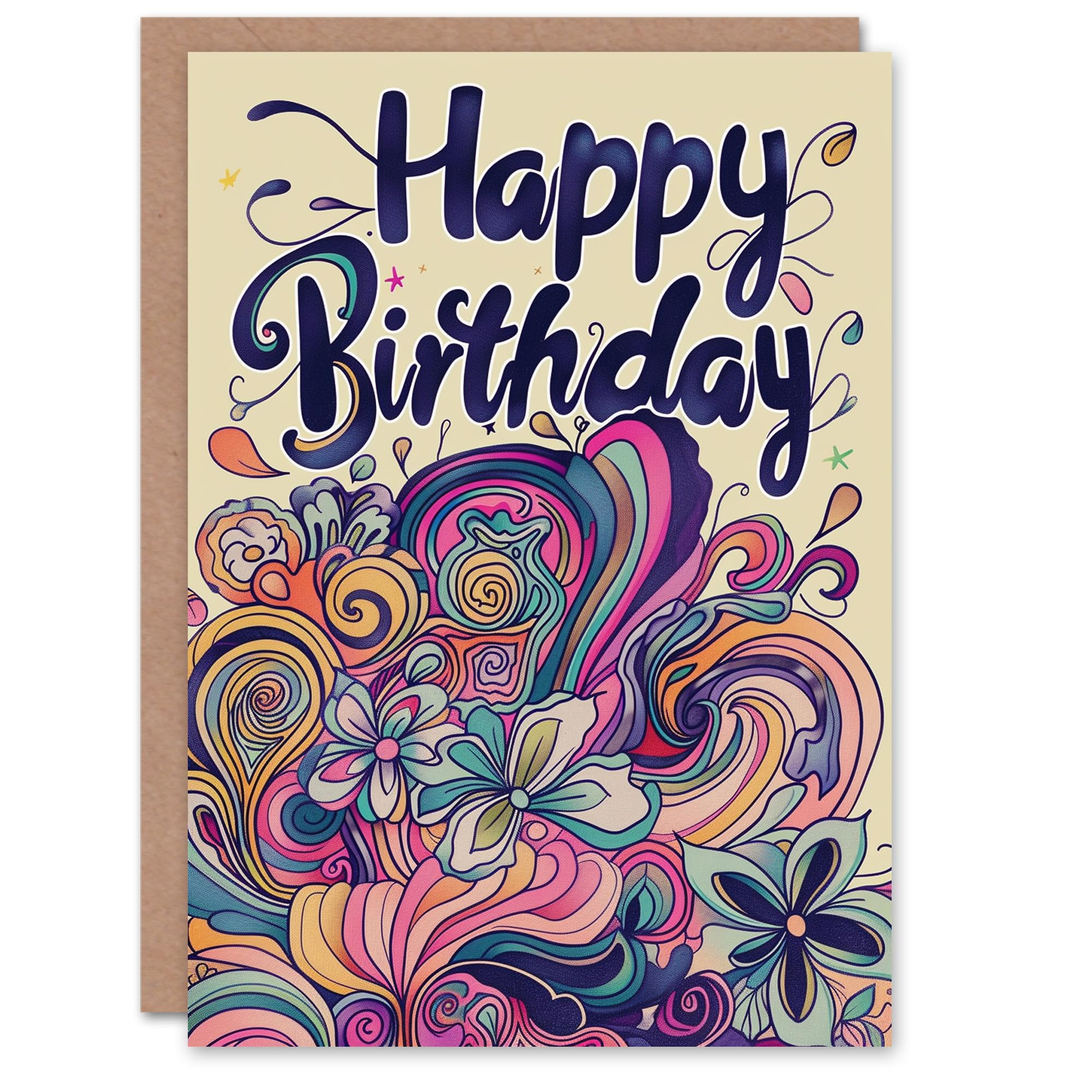 Artery8 Birthday Card Swirly Magic Psychedelic Hippy Flower Design For Her Gran Sister Niece Daughter Wife Woman Greeting Card