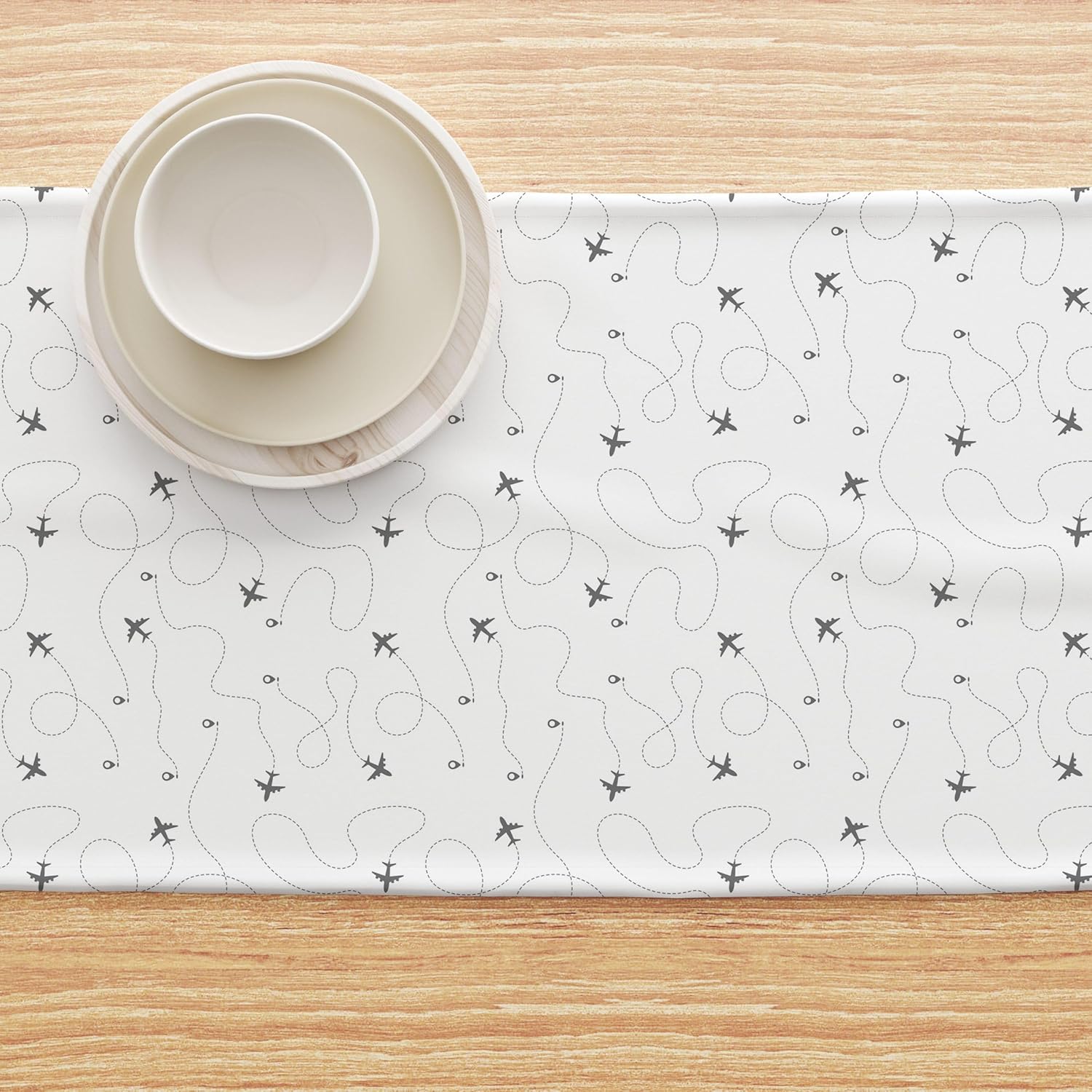 Fabric Textile Products, Inc. Table Runner, 100% Cotton, 16x108, Airplane Route Design