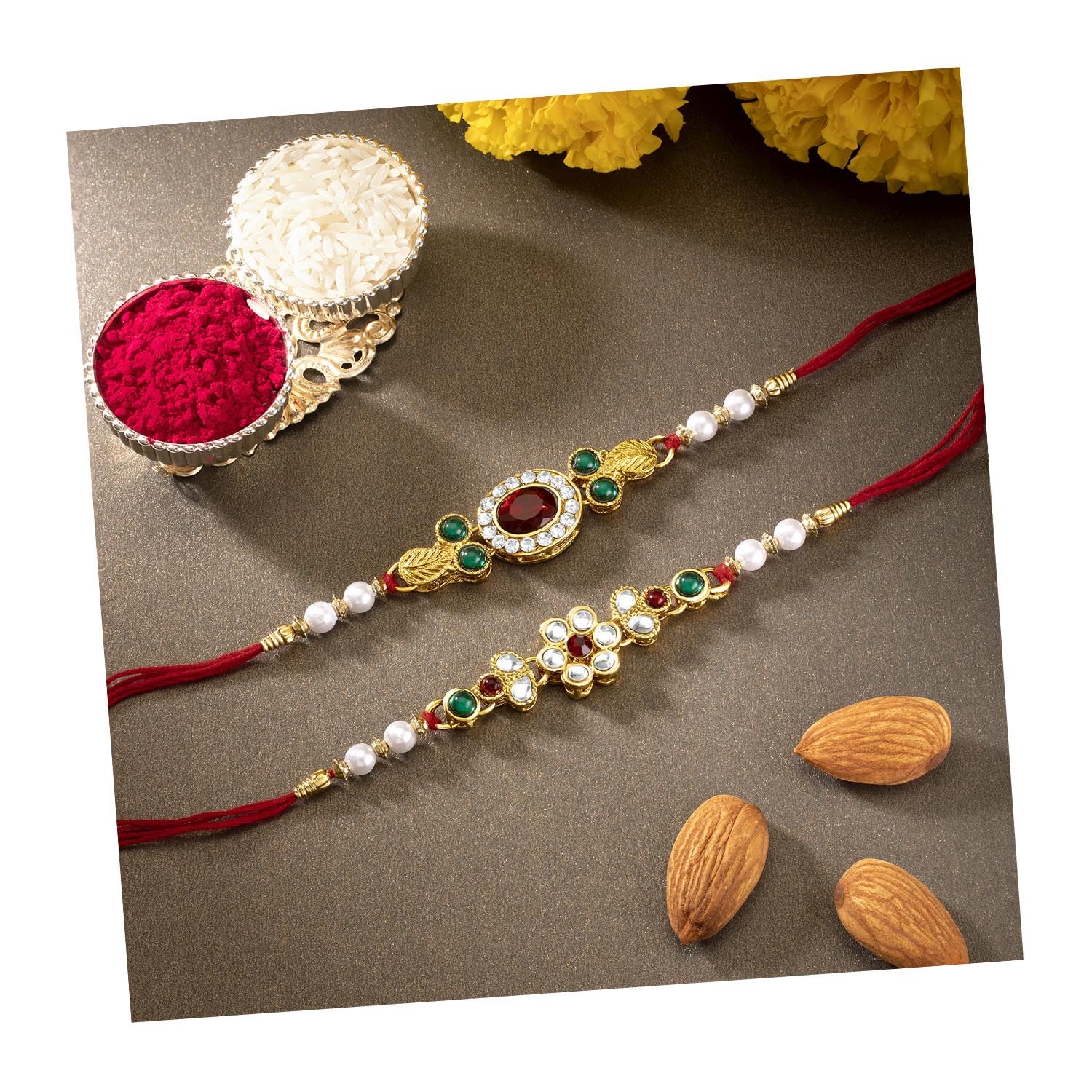 Peora Mens Thread Beautiful Beads Kundan Raksha Bandhan Rakhi with Chawal Roli Greeting Card (Combo- Pack of 2) (B0B36HGK6V) Amazon Price History, Amazon Price Tracker