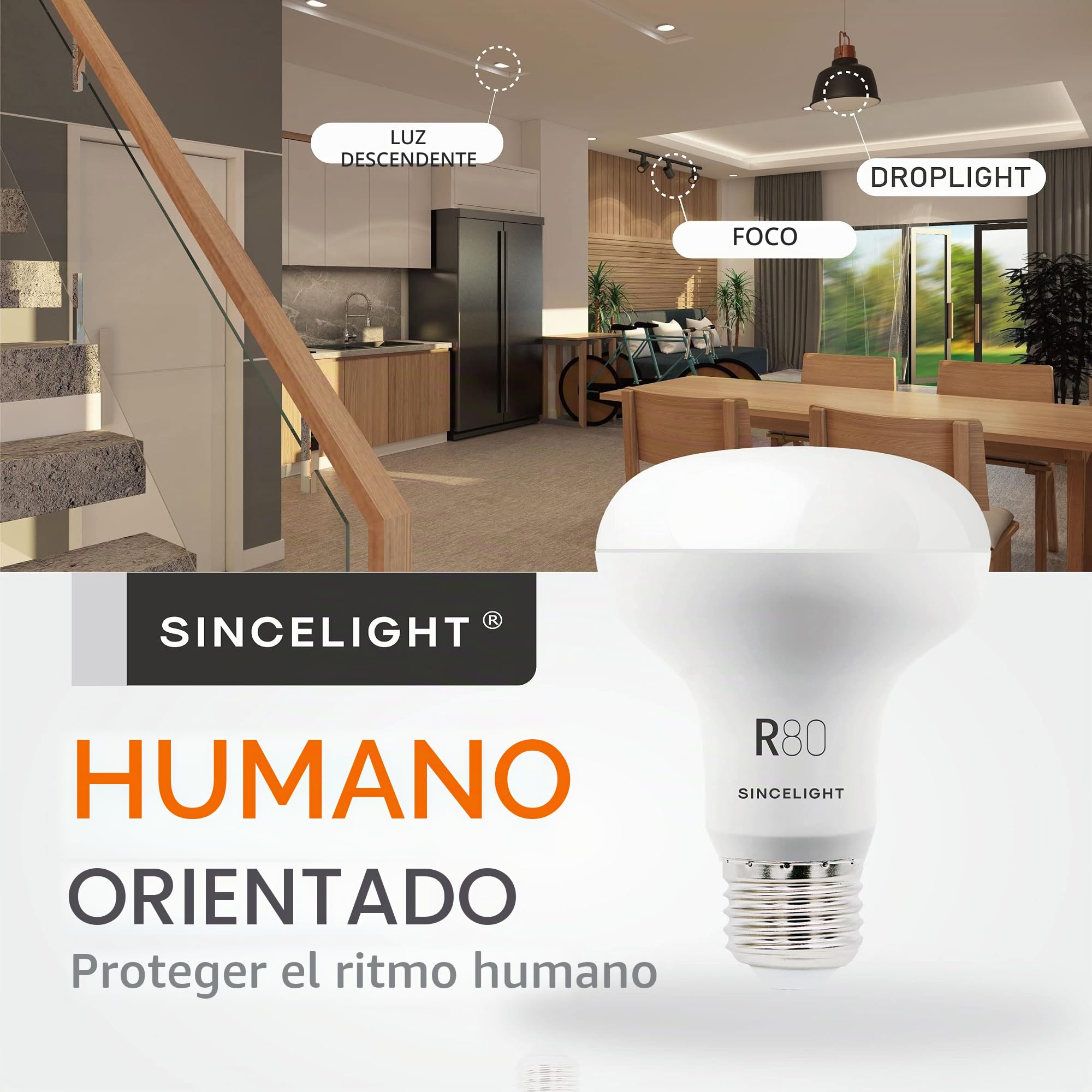 SINCELIGHT Bombillas LED 10W con casquillo E27, reflector R80 con difusor lechoso, foco sofer, blanco natural 4000K, color rico RA≈92, paquete de 6