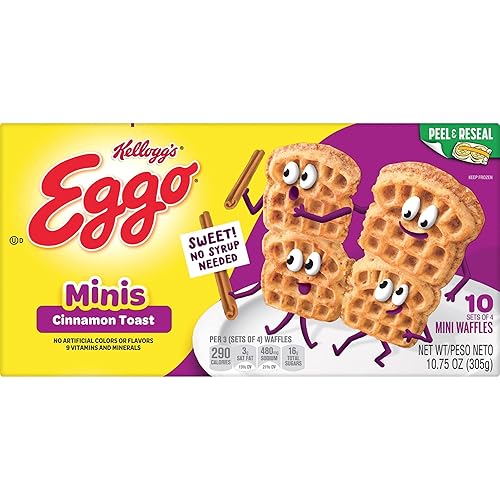 Miniatura 6 de Eggo Minis - Bocaditos de gofres congelados, desayuno congelado, comida para desayuno, tostada de canela, caja de 10.75 onzas (10 waffles)