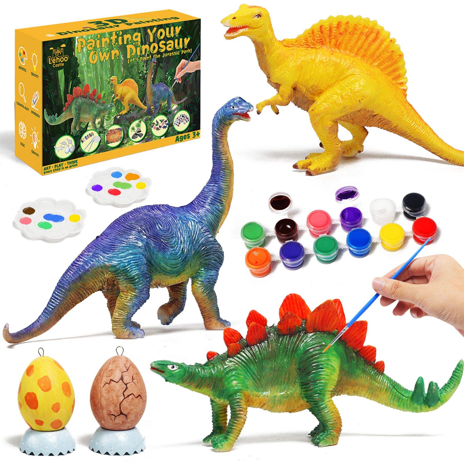 Lehoo Castle Dinosaur Painting Kit, Paint Your Own Dinosaurs Crafts for Kids, 3D Dinasour Gift