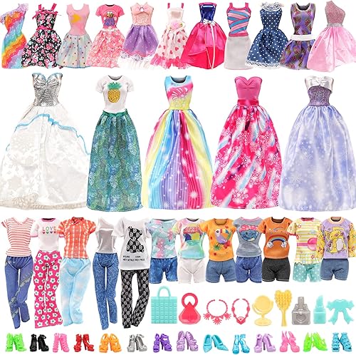 Miunana Ropa de muñeca de moda para niña, 12 piezas, ropa de muñeca de niña de 11.5 pulgadas con 10 pares de zapatos de muñeca y 9 piezas de casa de