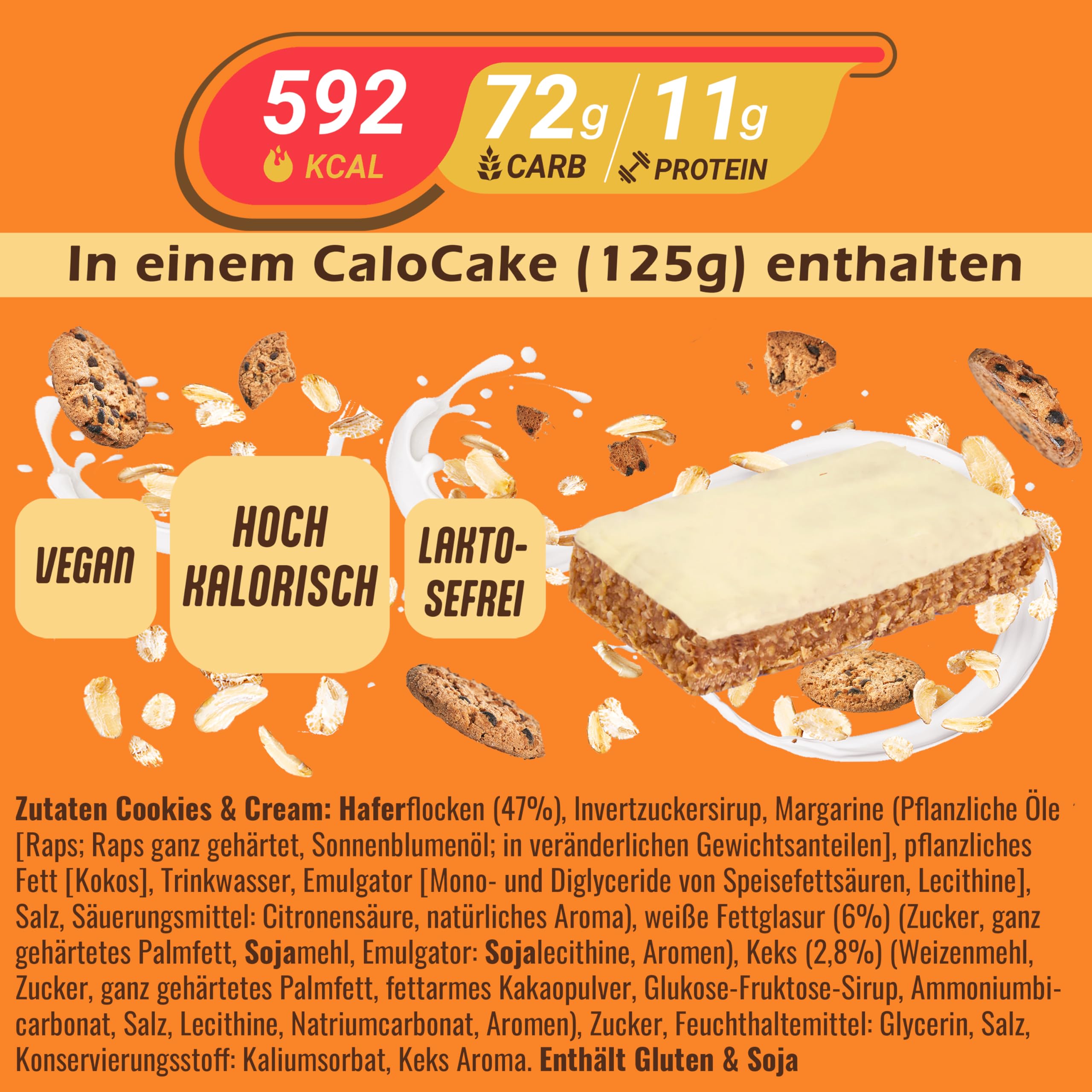 Nahrung hochkalorisch für Gewichtszunahme | Ausdauer- & Energieriegel mit viel Protein & 592 Kalorien | Mahlzeiten Riegel vegan & laktosefrei | CaloCake von CaloVital 24er Box (Cookies & Cream)