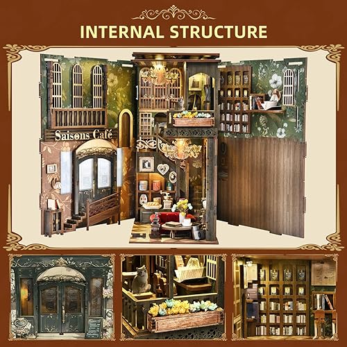 Miniatura 33 de Kit de rincón de libros en miniatura, rompecabezas de madera 3D con luz LED para decoración de estantería (más allá de la biblioteca)