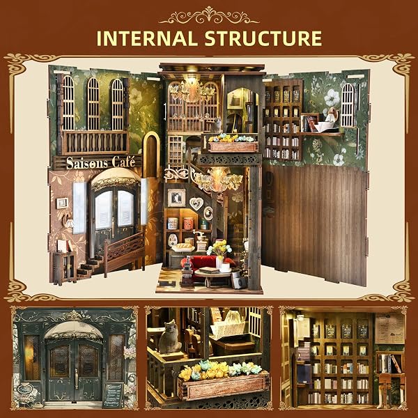 MiniCity Book Nook – Kit de construcción – Casa de muñecas en Miniatura 3D – Esquina de Libros – LED – Temporada Luminosa – Café - 5