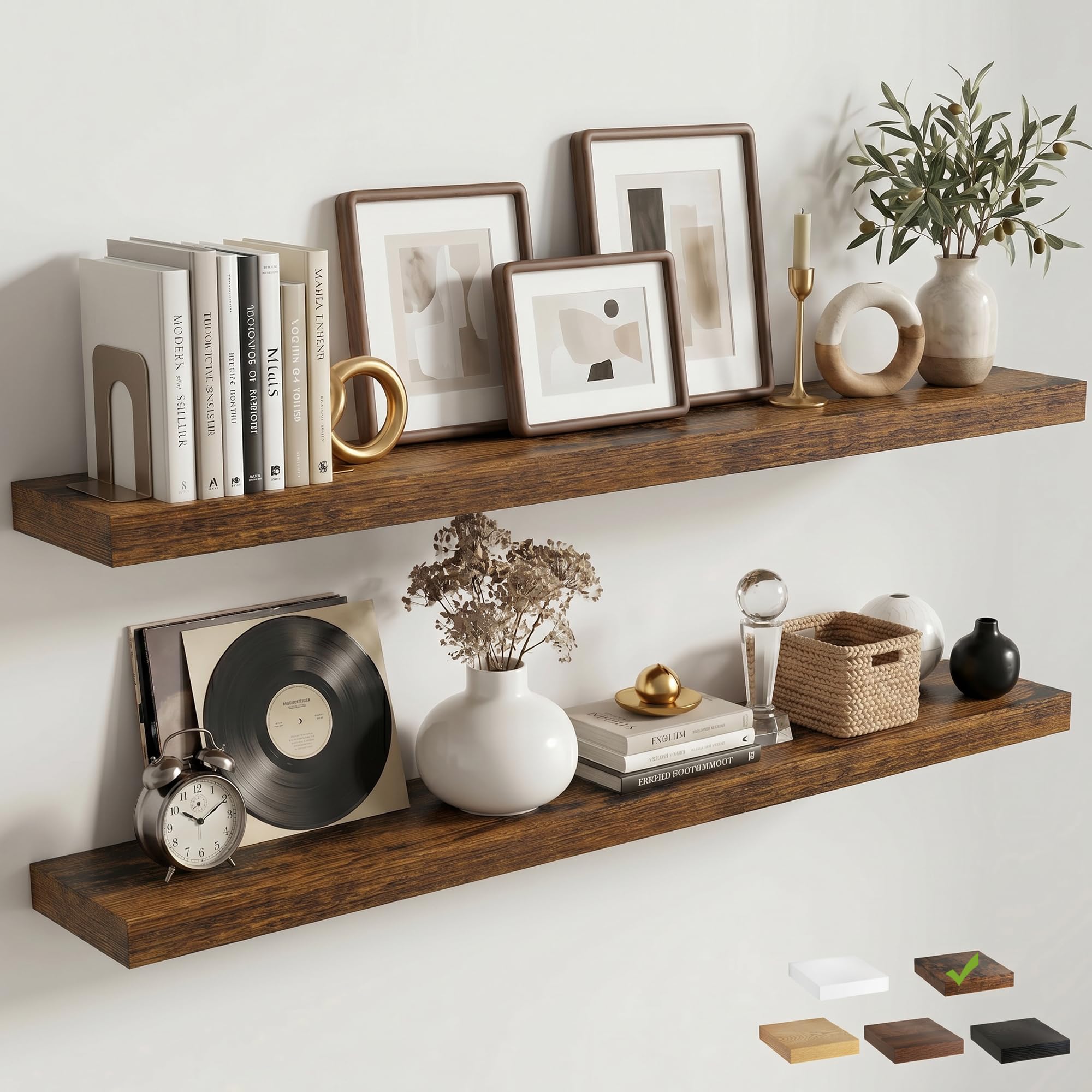Large Floating Wall Storage Shelves - 55 Inch Brown