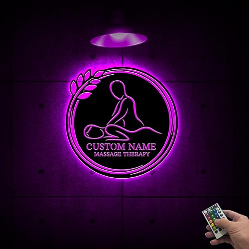 Miniatura 6 de Letrero de metal personalizado para terapeuta de masaje con luz LED, decoración de pared de terapia de masaje, letrero de nombre de spa para