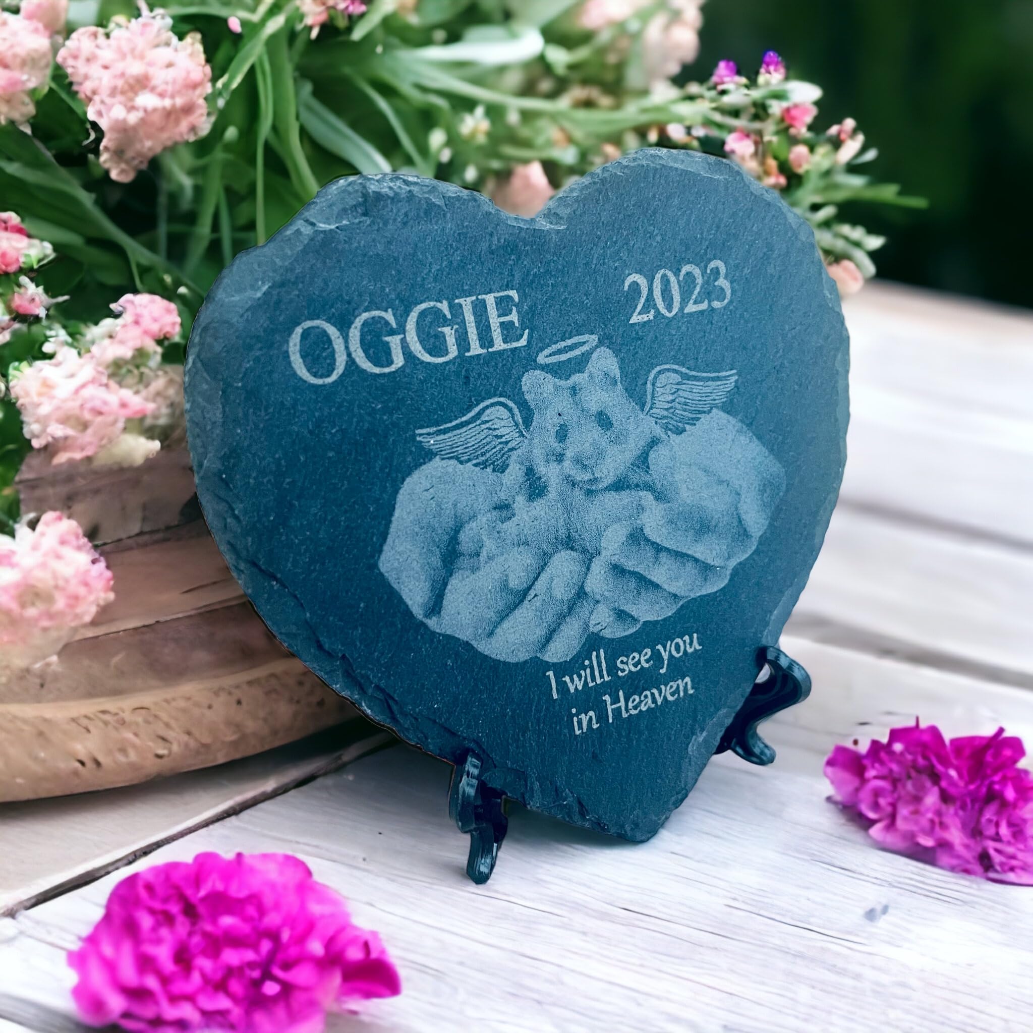 LoveCraftsLove Hamster Memorial Stone – Heart-Shaped Slate 11cm – Personalized Pet Loss Plaque with Custom Name & Dates – Engraved Hamster Remembrance Gift – Pet Memorial Keepsake with Stand Included