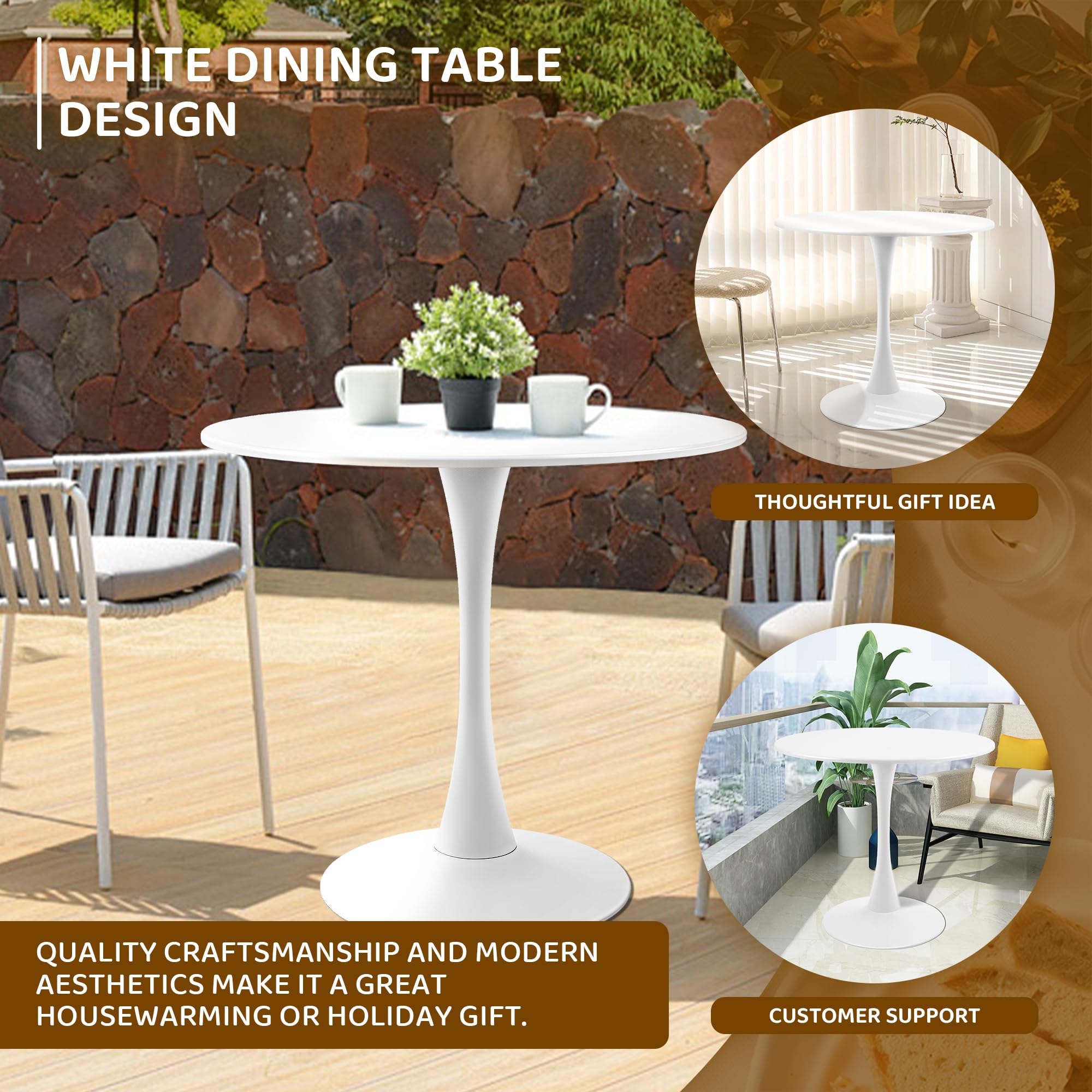 Mesa de comedor redonda blanca moderna con base de pedestal en diseño de tulipán, mesa de ocio de mediados de siglo para 2 a 4 personas 8