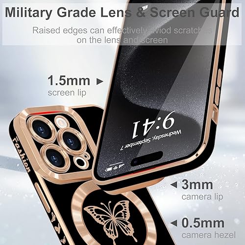 Miniatura 3 de Lafunda Funda magnética para iPhone 15 Pro Max para mujeres y niñas, compatible con MagSafe Bonita mariposa a prueba de golpes, protección de