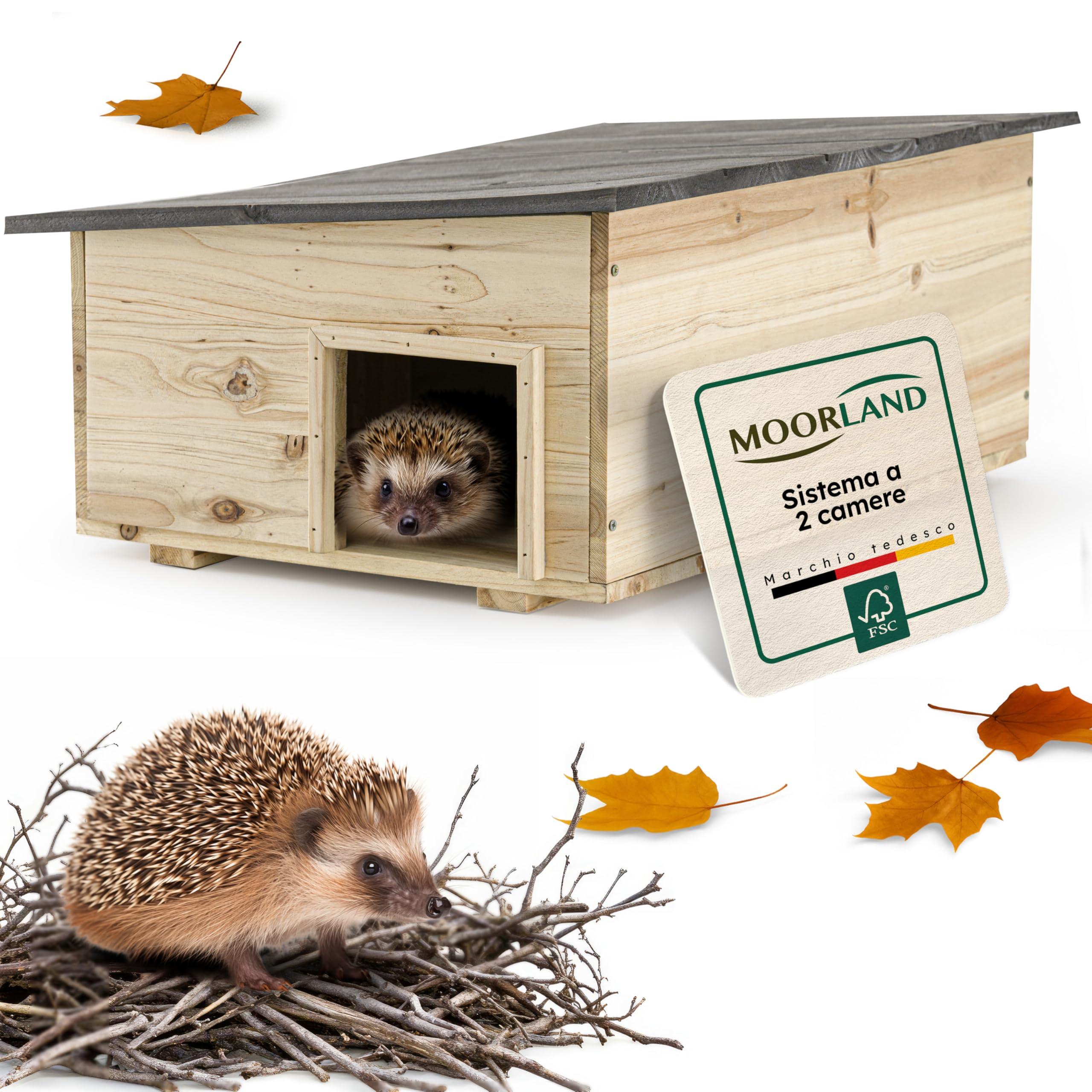 Moorland Casetta per ricci Rifugio con ingresso a labirinto ventilato base | 54x38cm con tetto removibile in legno verniciato spazioso resistente al freddo giardino casa all'inverno dormitorio fondo IH5
