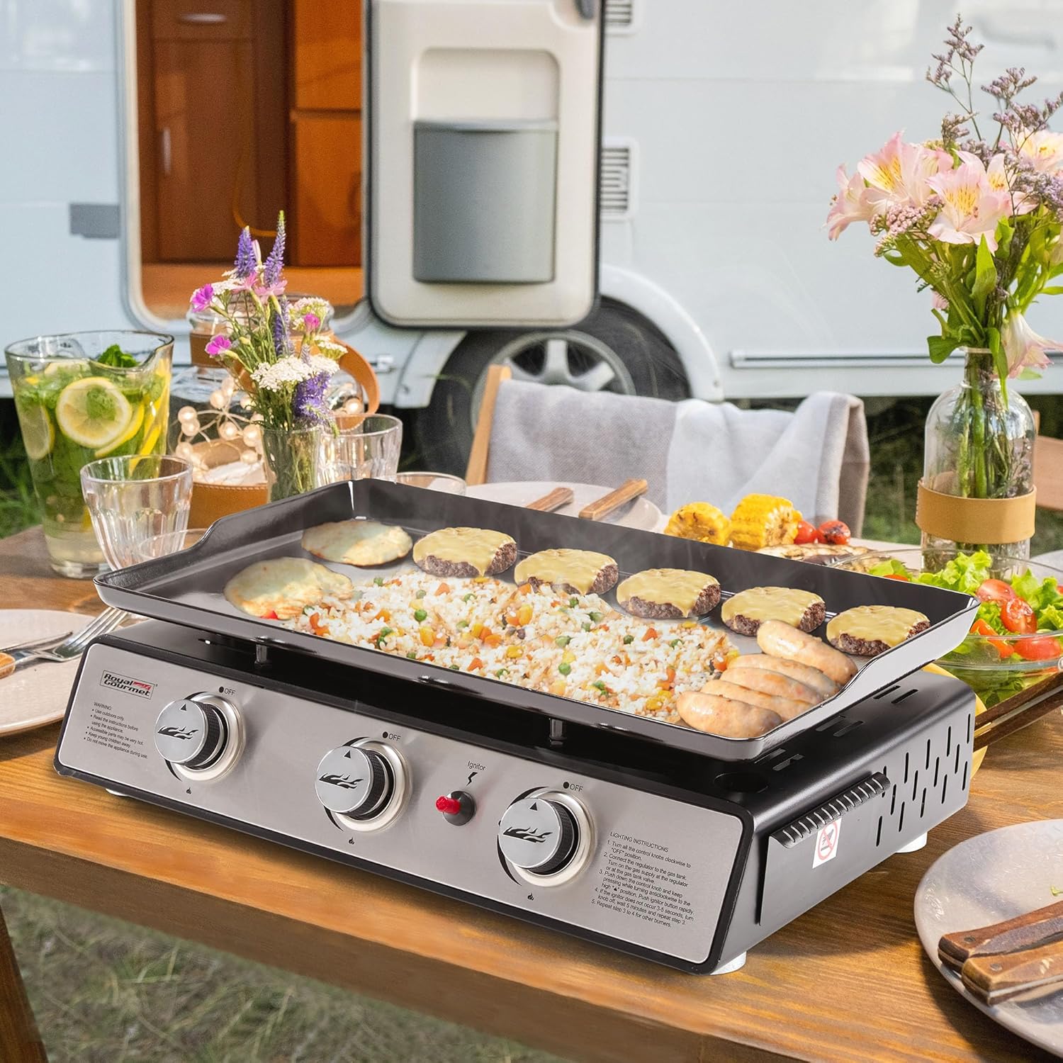 Connecting the LP tank hose to the Royal Gourmet griddle