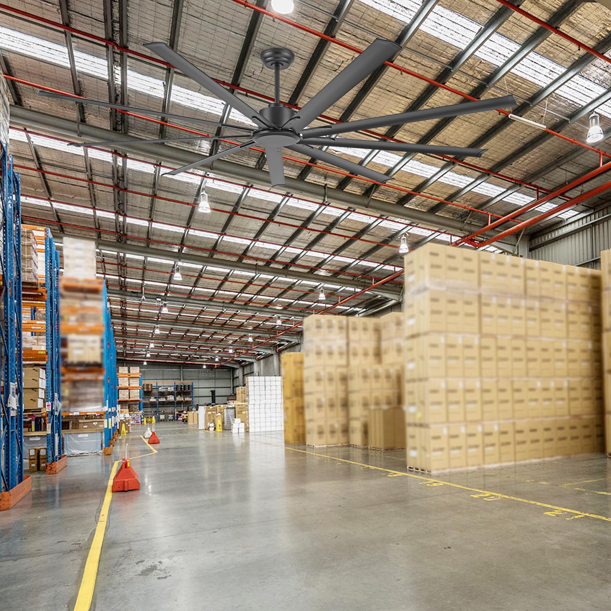 96 Ceiling Fan No Light Black Reversible DC Motor 6 Speed Remote Control Industrial 9 Aluminum Blades with — view 5