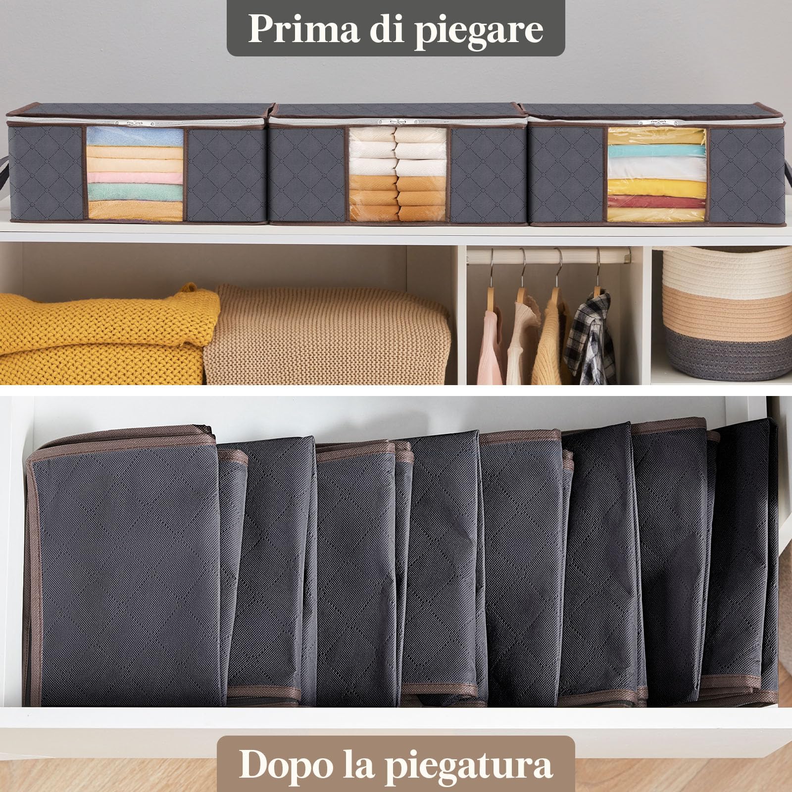 Lifewit 4 pezzi 35L Scatole per vestiti, scatola per armadio pieghevole, scatoloni per trasloco, contenitori sottoletto per Coperte, Biancheria da Letto, Grigio