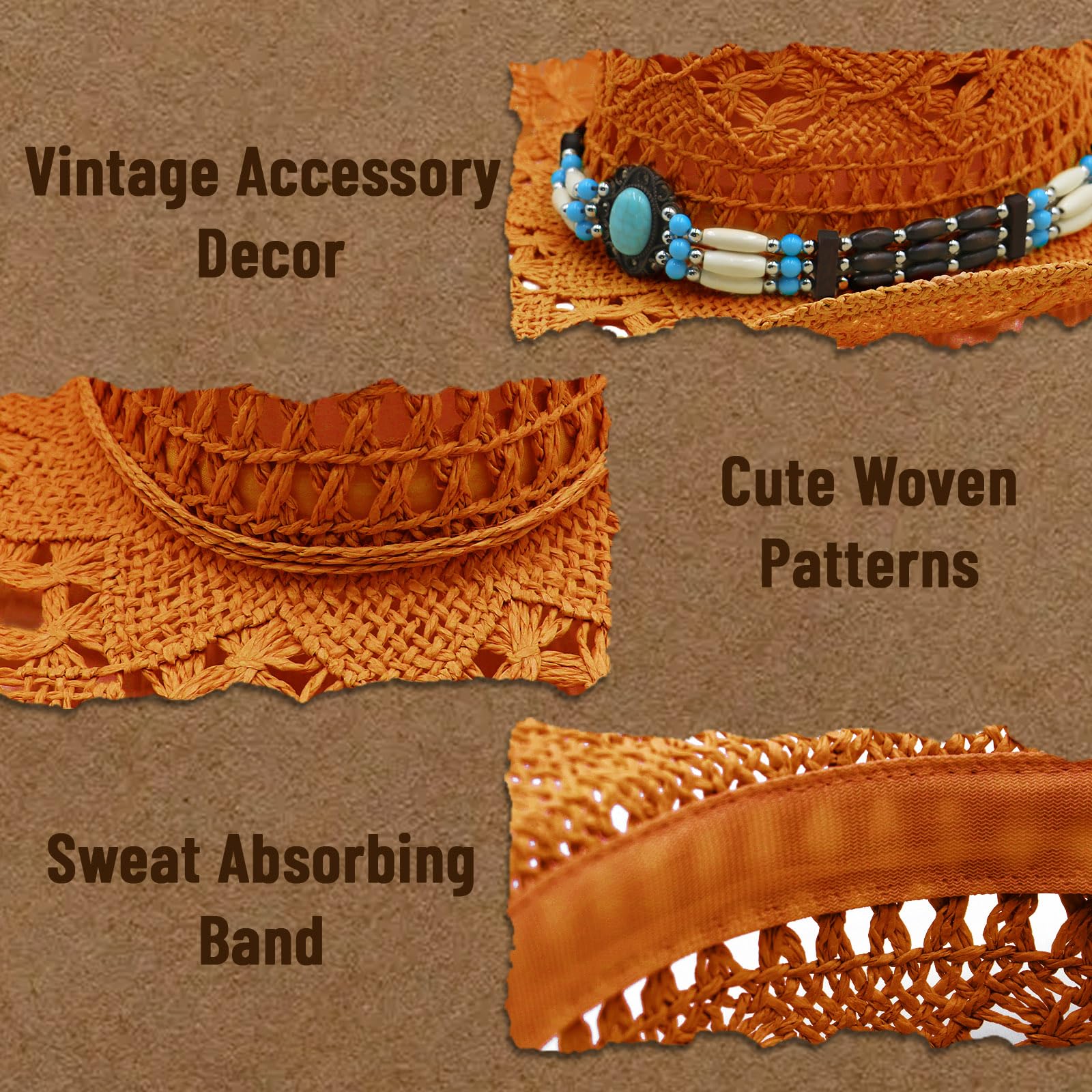 Lifup Cappello da Cowboy in Paglia con 4 Pezzi Cintura, Tesa Larga Anti-UV Cappello da Cowgirl Leggera per Donna Uomo