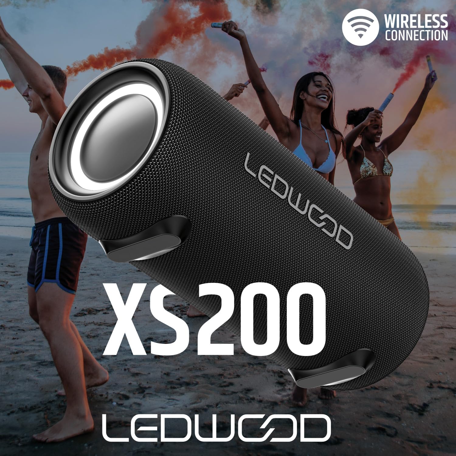 Enceinte Autonome HiFi 200W Ledwood XS200, Effet LED, Buetooth, IPX5, Assistant Vocal, 20W RMS, Batterie 2000mAh, Ovni