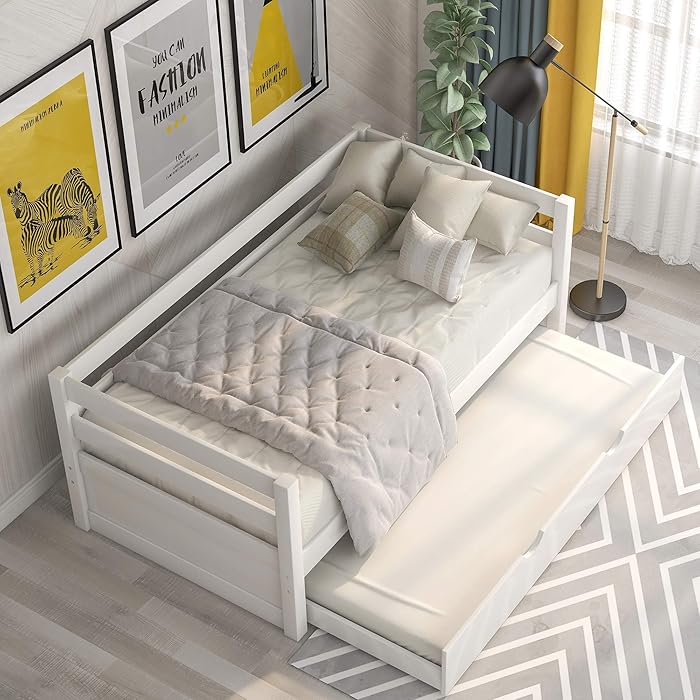 Buy FLIEKS Solid Wood Frame Twin Size Daybed with Pull Out Trundle